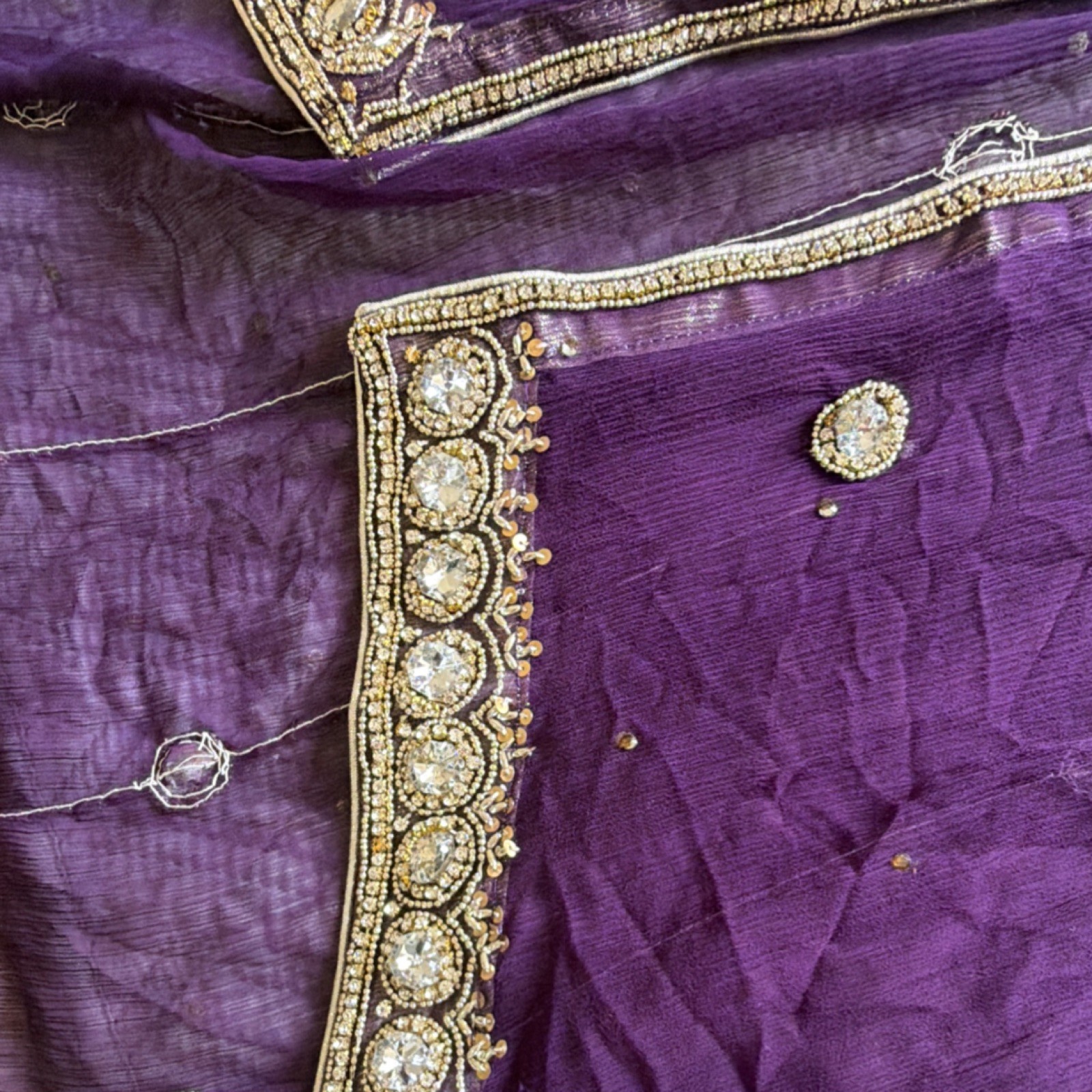 Purple Pakistani Salwar Kameez Net Gold Embroidery Stone Embellishments Women