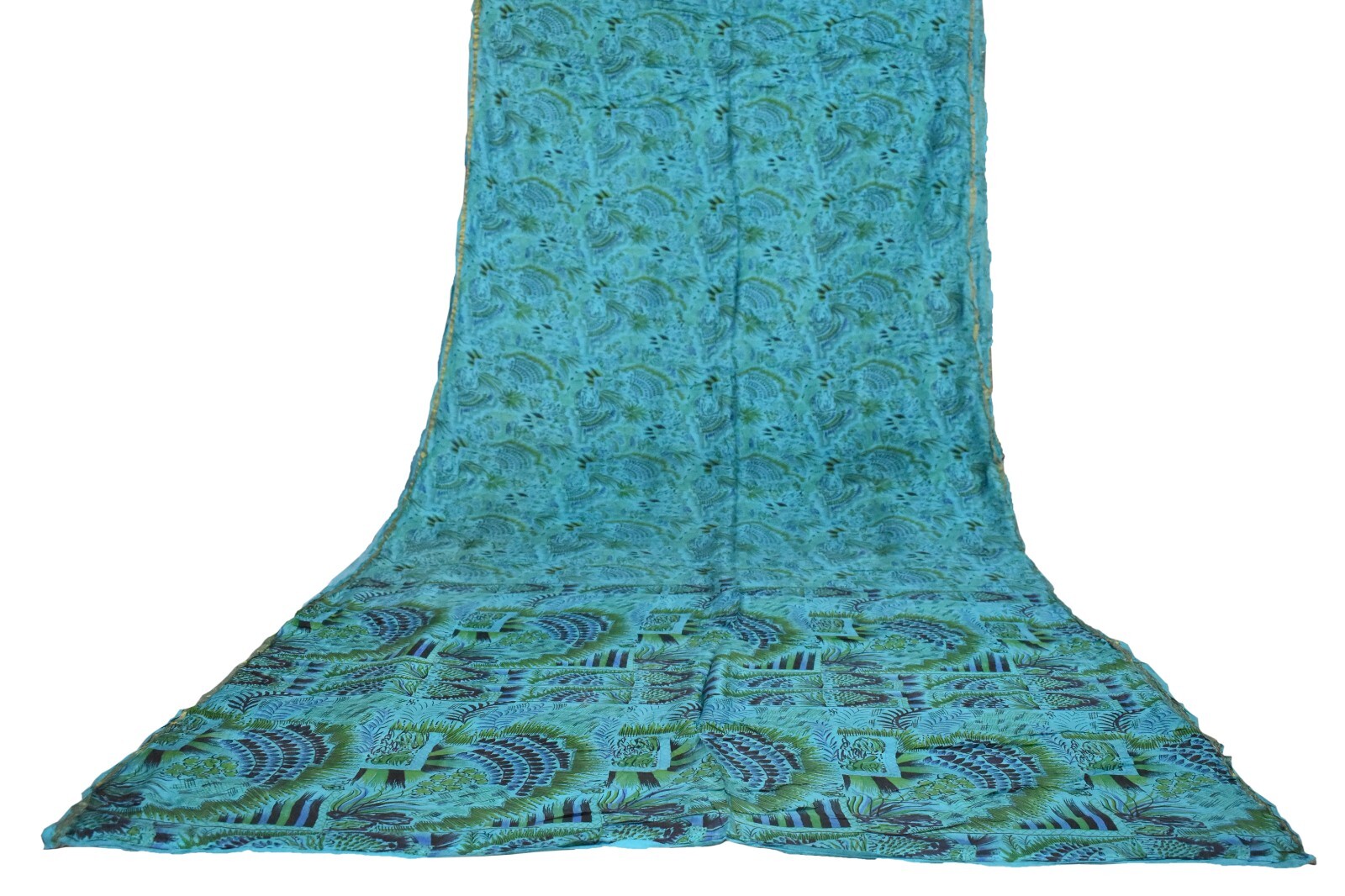 FNC Vintage Aqua Indian Sarees Pure Silk Hand Beaded Sari Craft Used Fabric 5 Yd