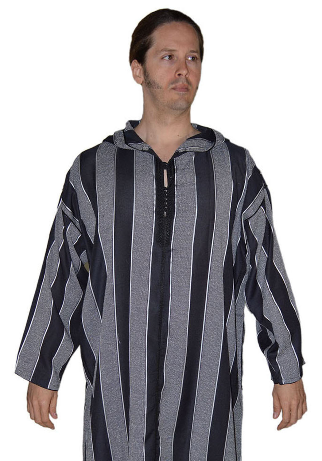 Moroccan Men Djellaba Hooded Caftan Kaftan Thobe Abaya Handmade Arab Black White