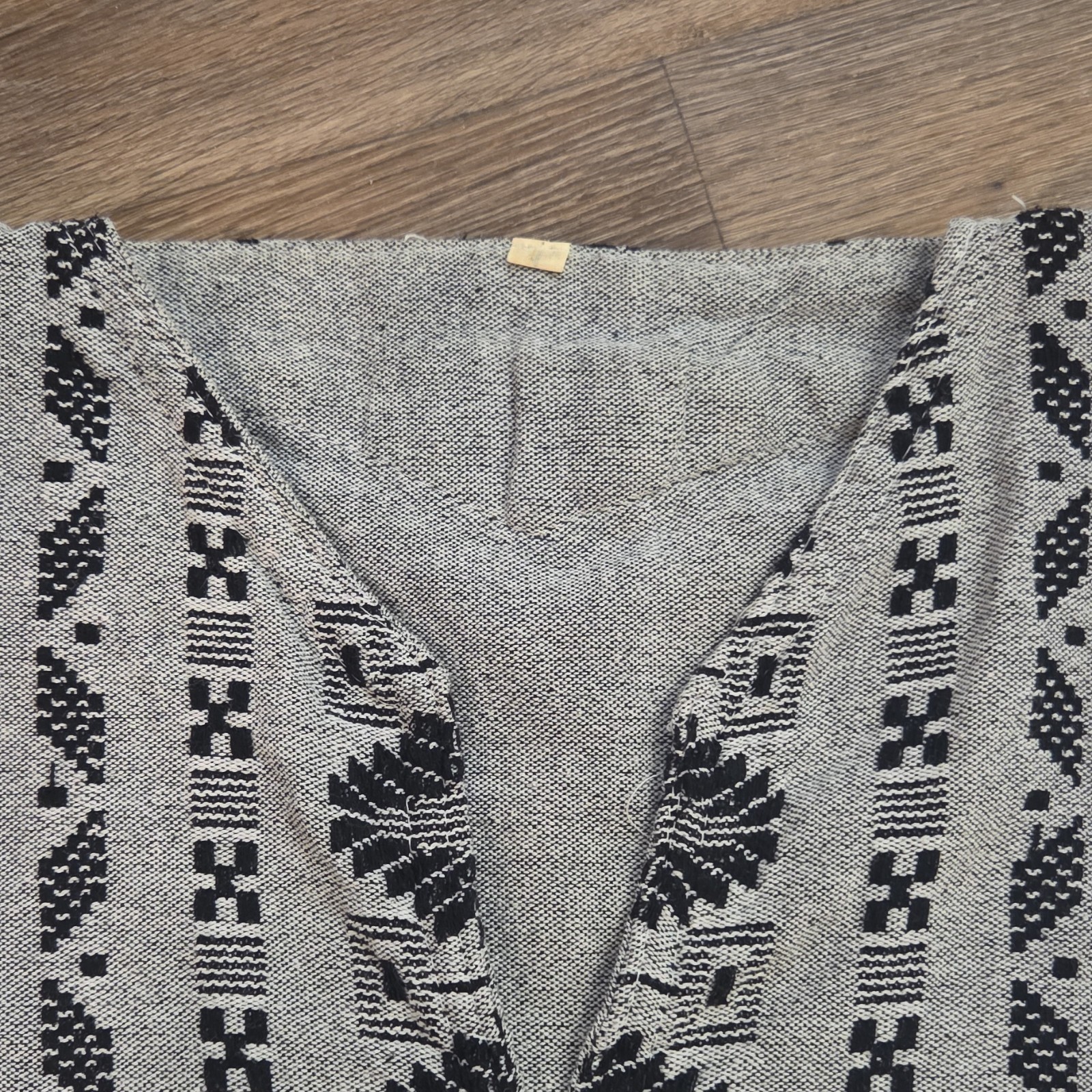 Handmade Mexican Deshilado Shirt Gray Cotton Embroidered Aguascalientes Size M