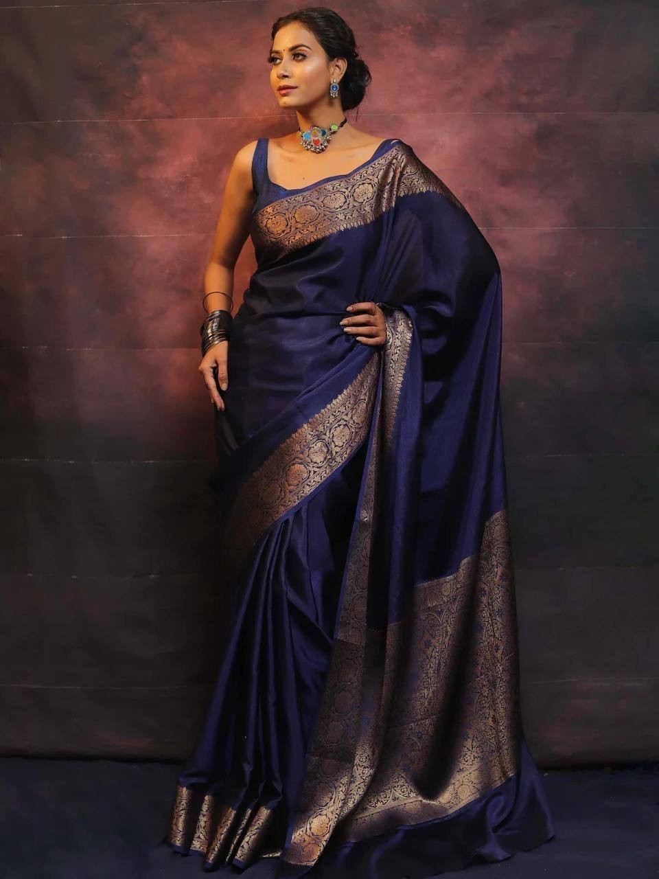 Indian Designer Soft Lichi Silk Saree with Jacquard Border and Rich Pallu Work