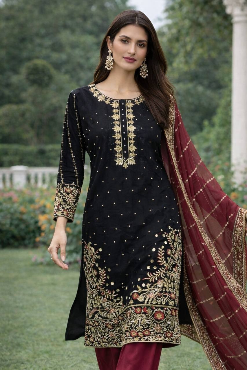 Heavy Reception Wear Heavy Fancy Micro Silk Salwar Kameez With Dupatta For Women