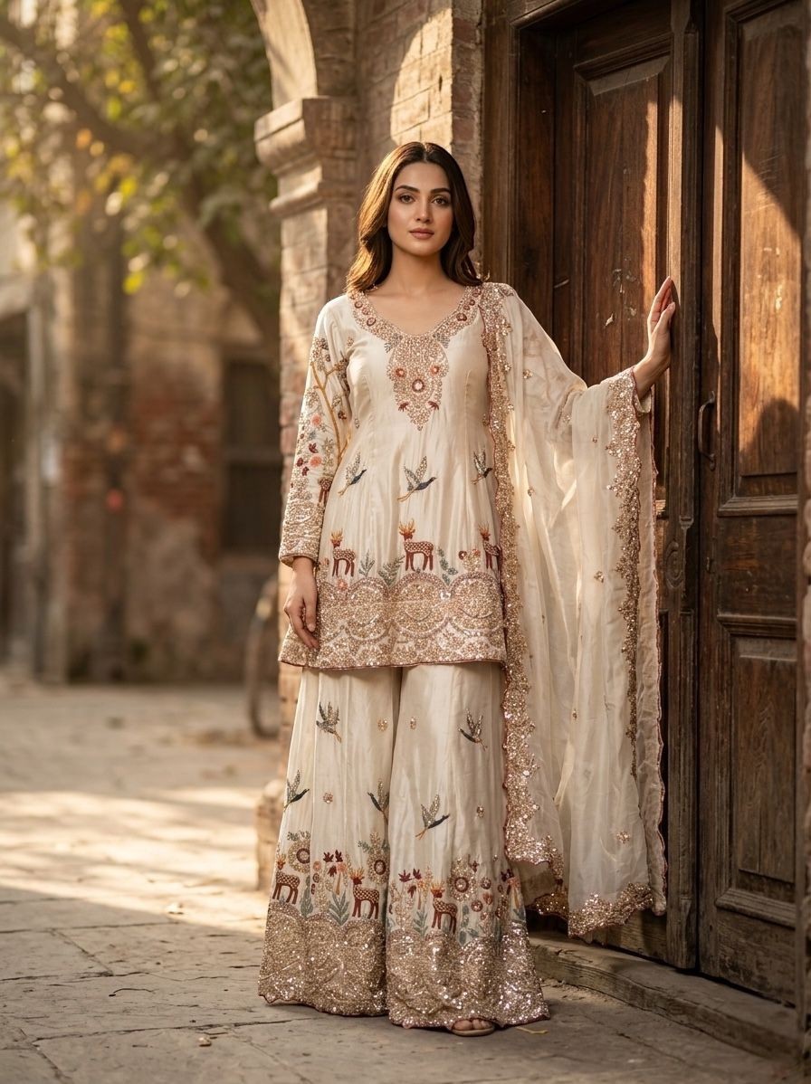 Fully Stitched Salwar Suit for Women, Indian Kurta Palazzo Dupatta Set for Women