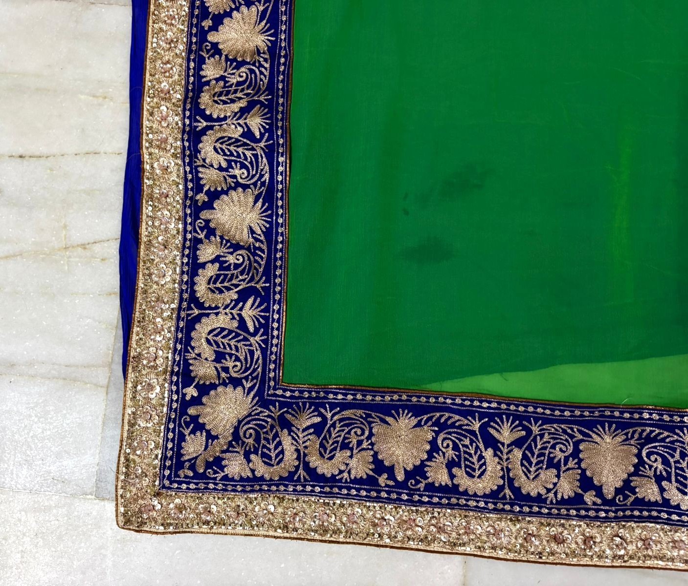 Green Georgette Saree Indian Women Wrap Embroidered Used Vintage Sari Fabric 5YD