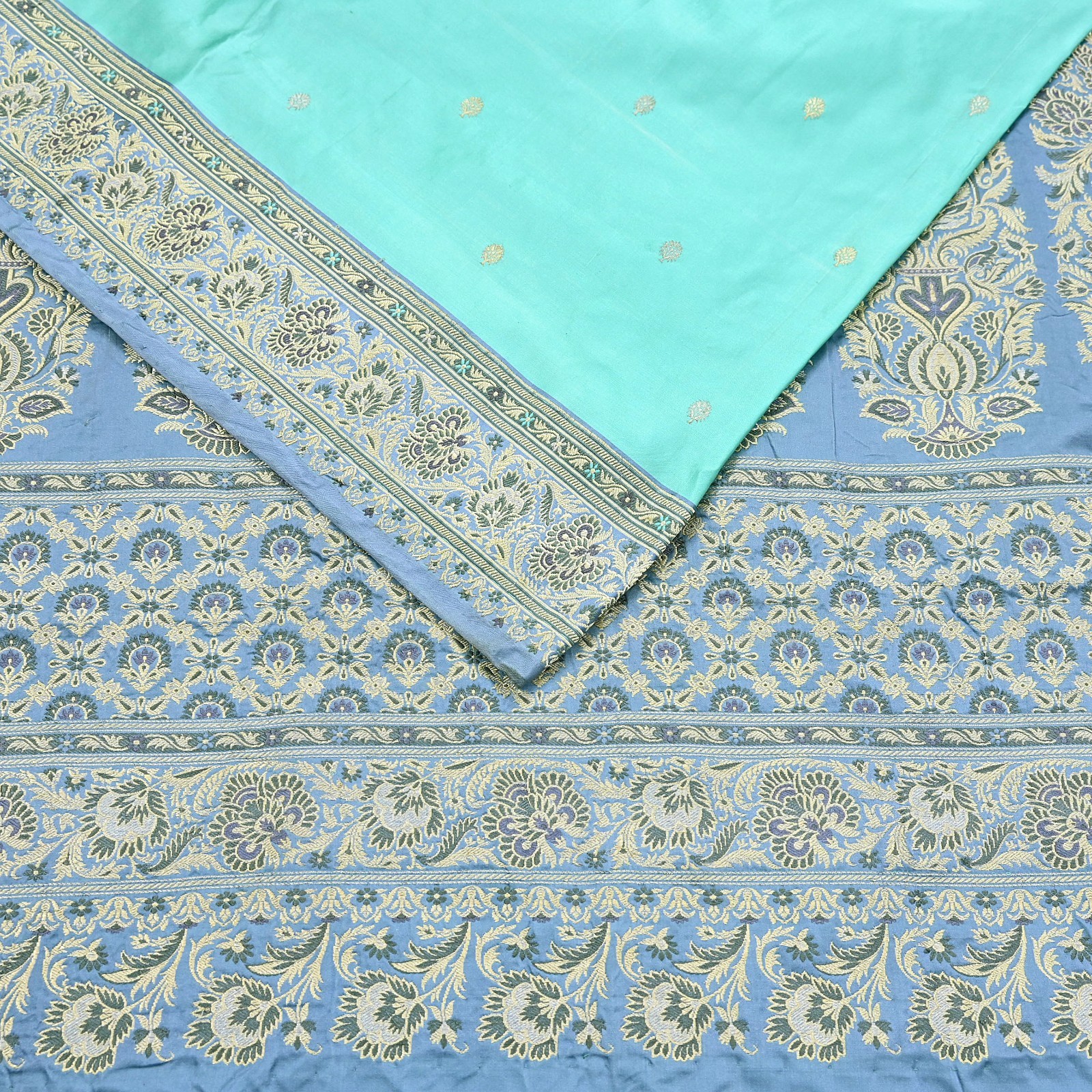 Indian Vintage Sari Heavy Pure Silk Woven Banarasi Brocade Saree Fabric 5Yd