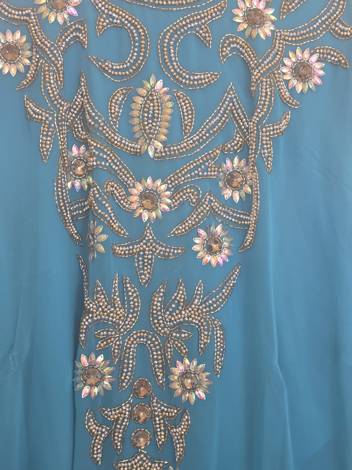 Handmade Women’s Blue & Gold Chiffon Kaftan One Size Gold Beaded Embellished