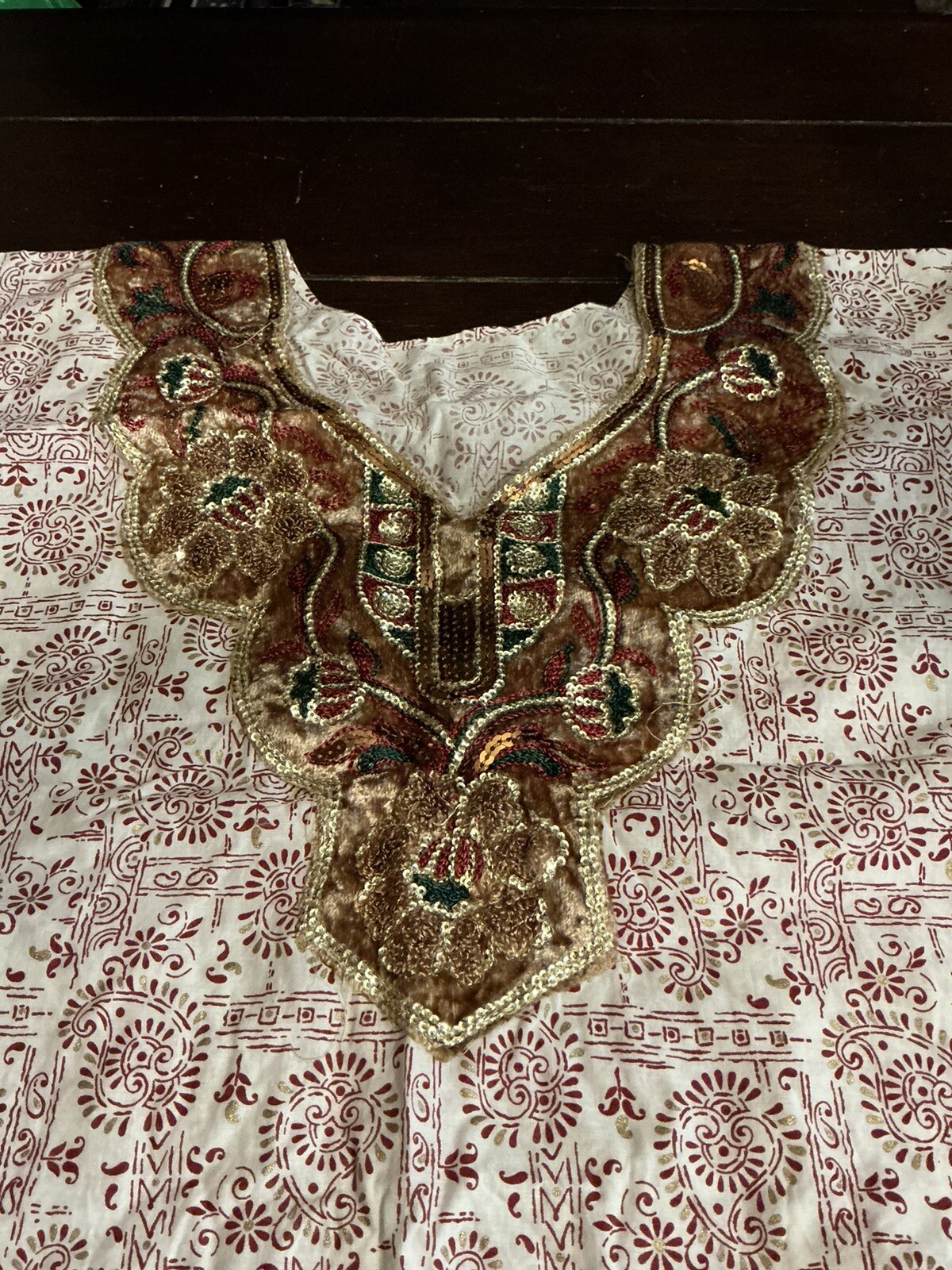 chiffon sleeve, sequined, paisley print cotton kurti, tunic, 37″ long, bust 46″,