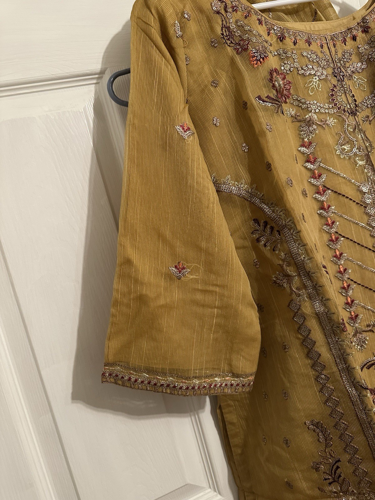 Mustard Yellow Embroidered Cotton Blend Salwar Kameez with Dupatta for Women