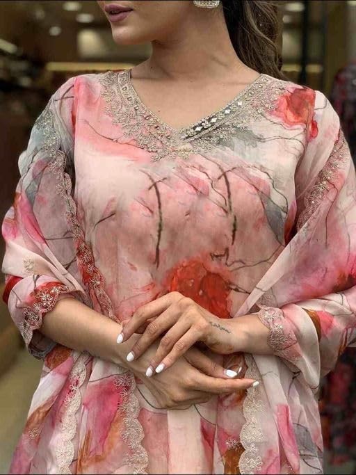 Women’s Casual Cotton Blend Floral Printed Suit Salwar with Dupatta