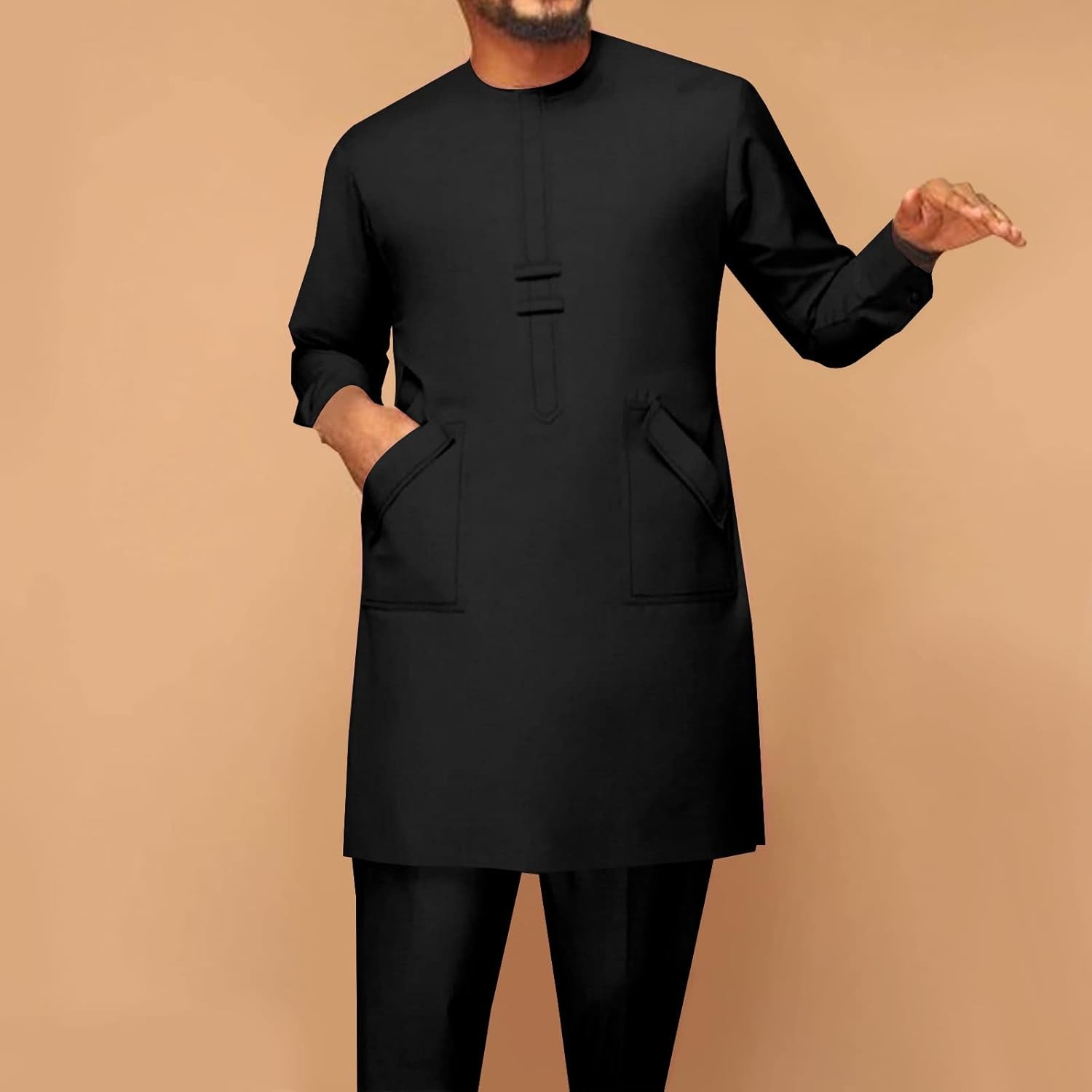 Men Traditional Clothing Set Sleeve Dashiki Long Shirts and