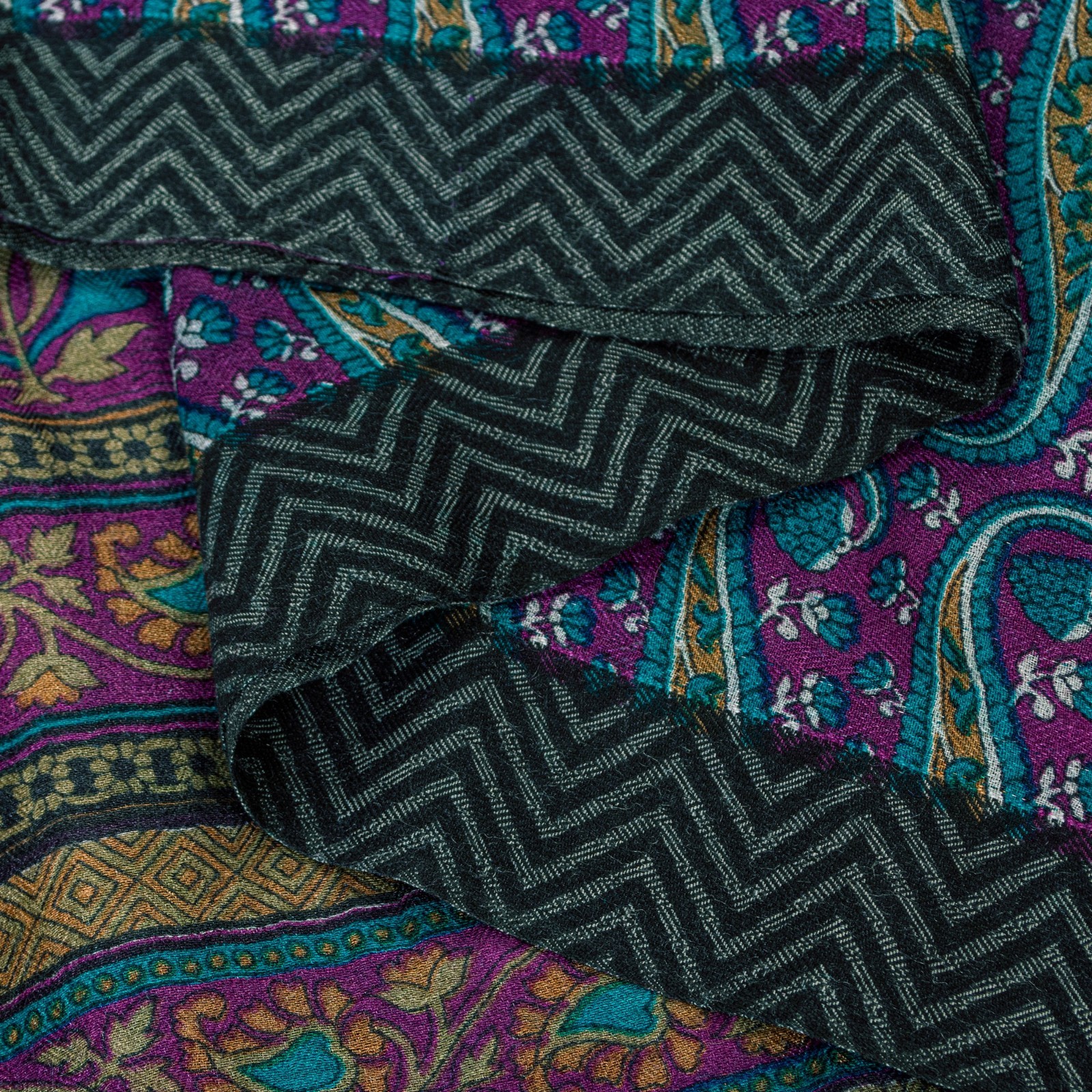 Sanskriti Vintage Sarees Fabric Blue/Purple Pure Woolen Paisley Print 5+YD Sari