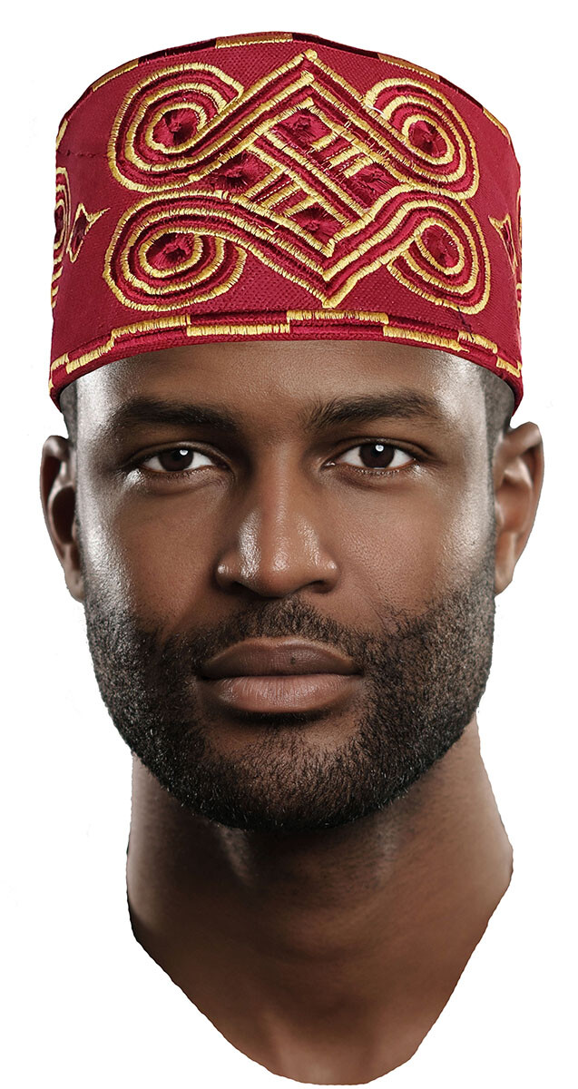 Burgundy Embroidered African Hand Woven ASO Oke Hat