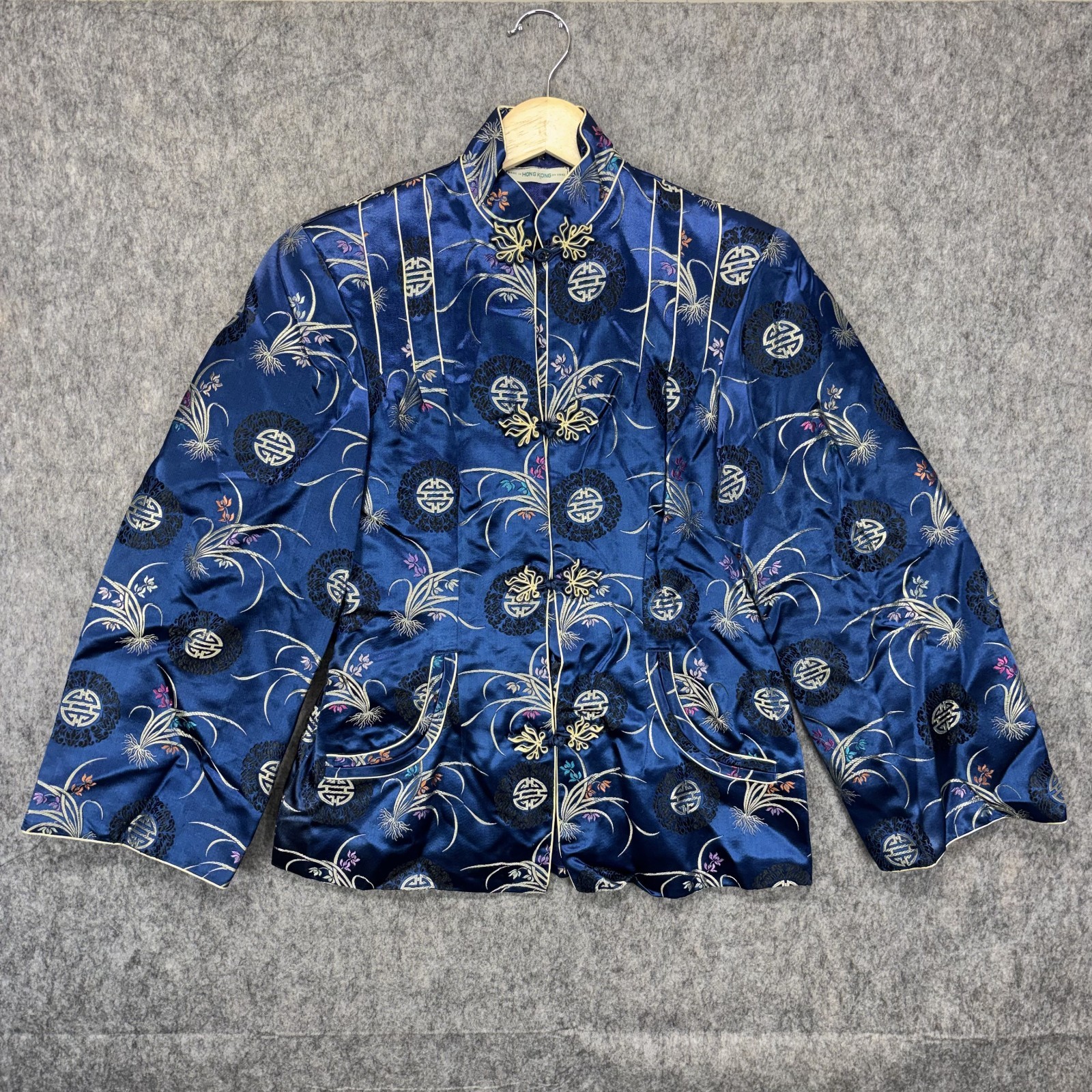 Vintage Chinese Tang Suit Ornate Embroidery Blue Silk Satin Handmade