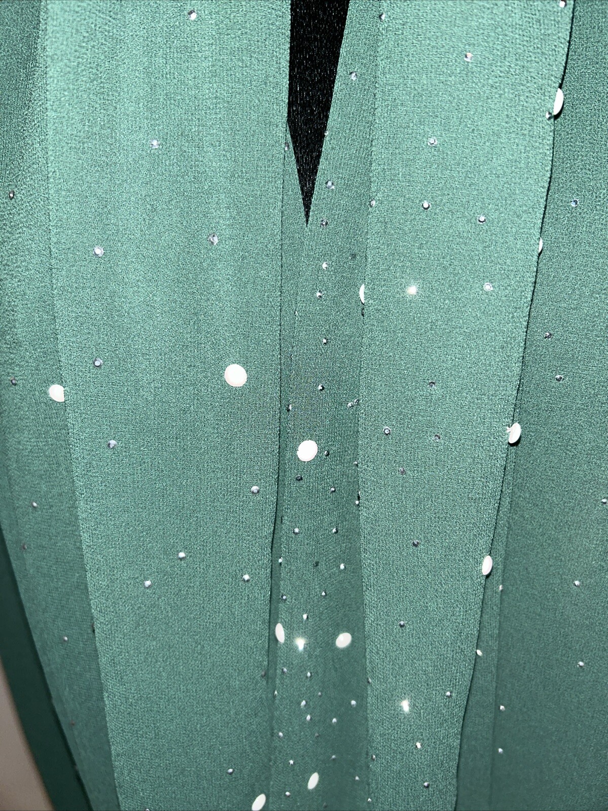 Women’s Long Green Dupatta Shawl Wrap Silky Sparkling With White Beads