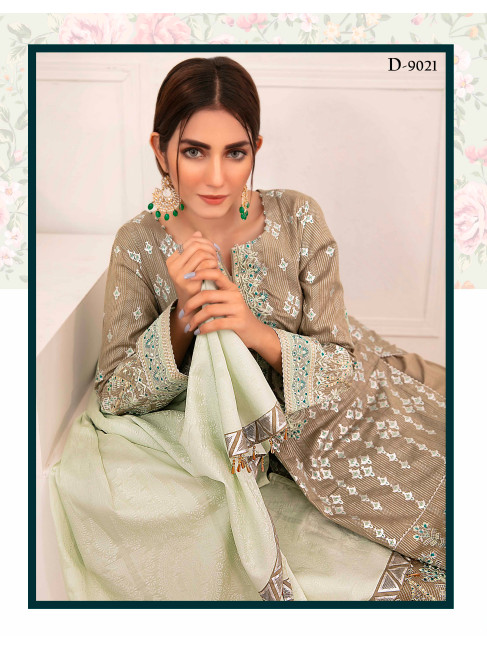 SemiFormal Jacquard Cotton Broshia Embroidered 3PC Shalwar Kameez Pakistani L/43