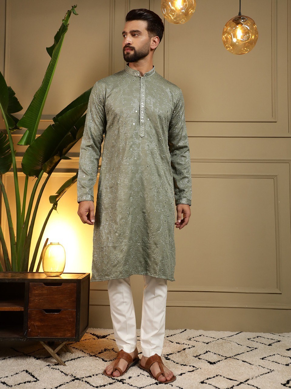 Men’s Royal Linen Kurta Pajama Set Elegant Ethnic Wear for Festive & Wedding