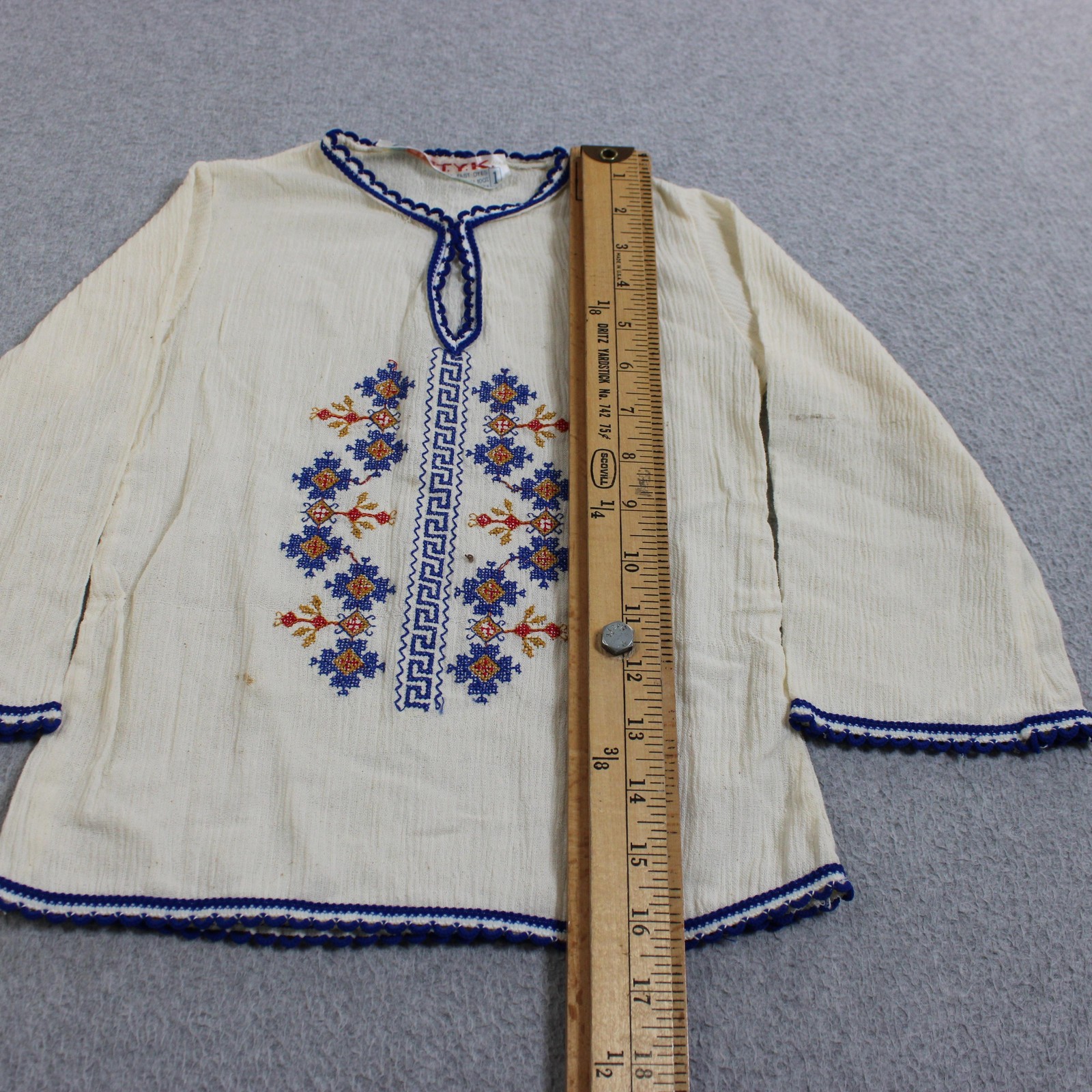 Vintage BETYK Shirt Vest Set Girls 3T/4T Red Greek Embroidered Gauze Folk Greece