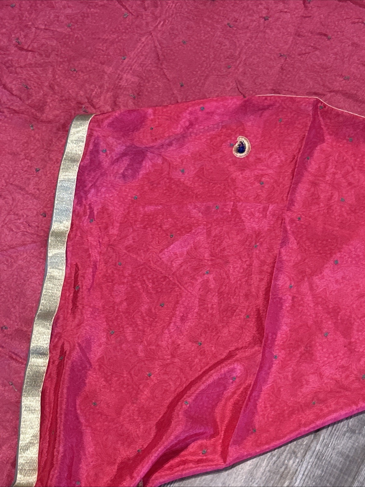 Vintage Pink w/ Blue Drop Sarees Pure Silk Floral Paisley Gold