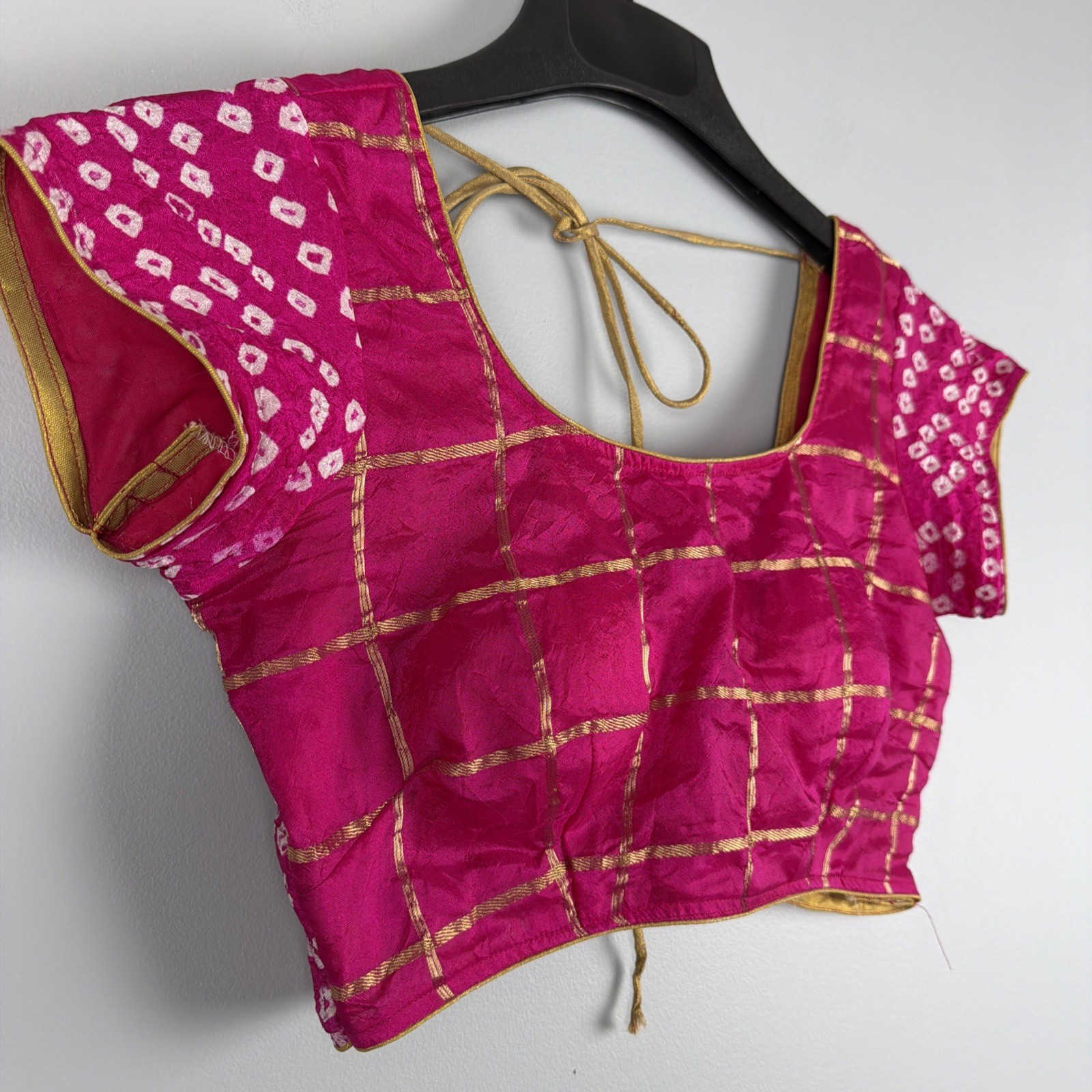 Indian Handmade Brocade Blouse Womens Adjustable Crop Choli Top Pink Gold Padded