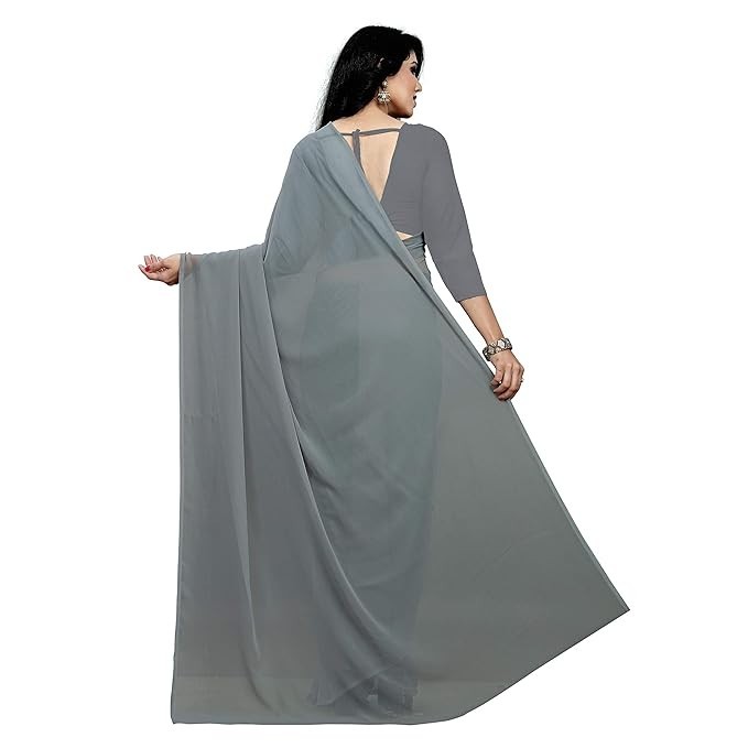 Sidhidata Women’s Georgette Saree With Unstitched Blouse Piece Grey Pack Of 1