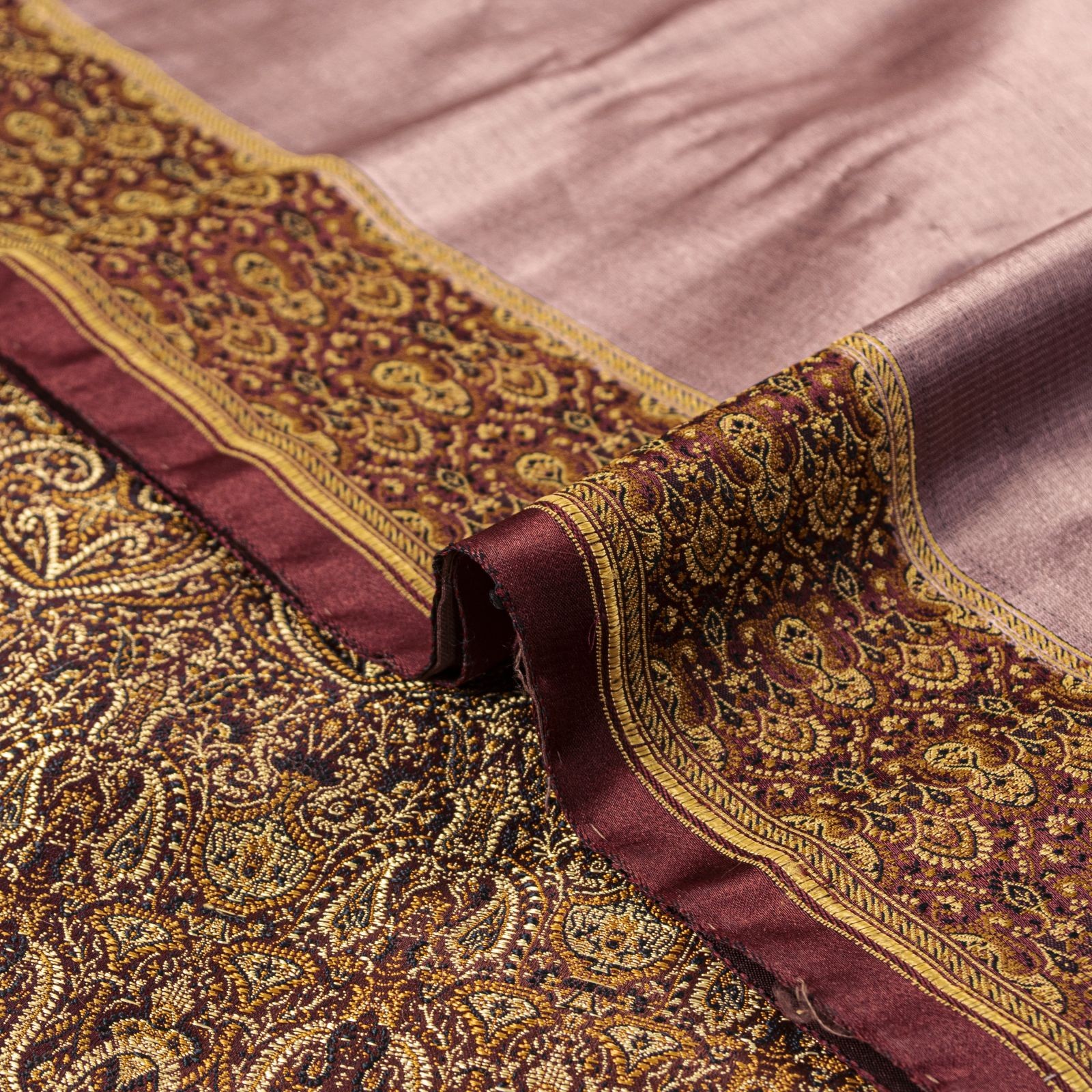 Sanskriti Vintage Mauve Hand Woven Saree Banarasi Brocade Pure Satin Fabric Sari