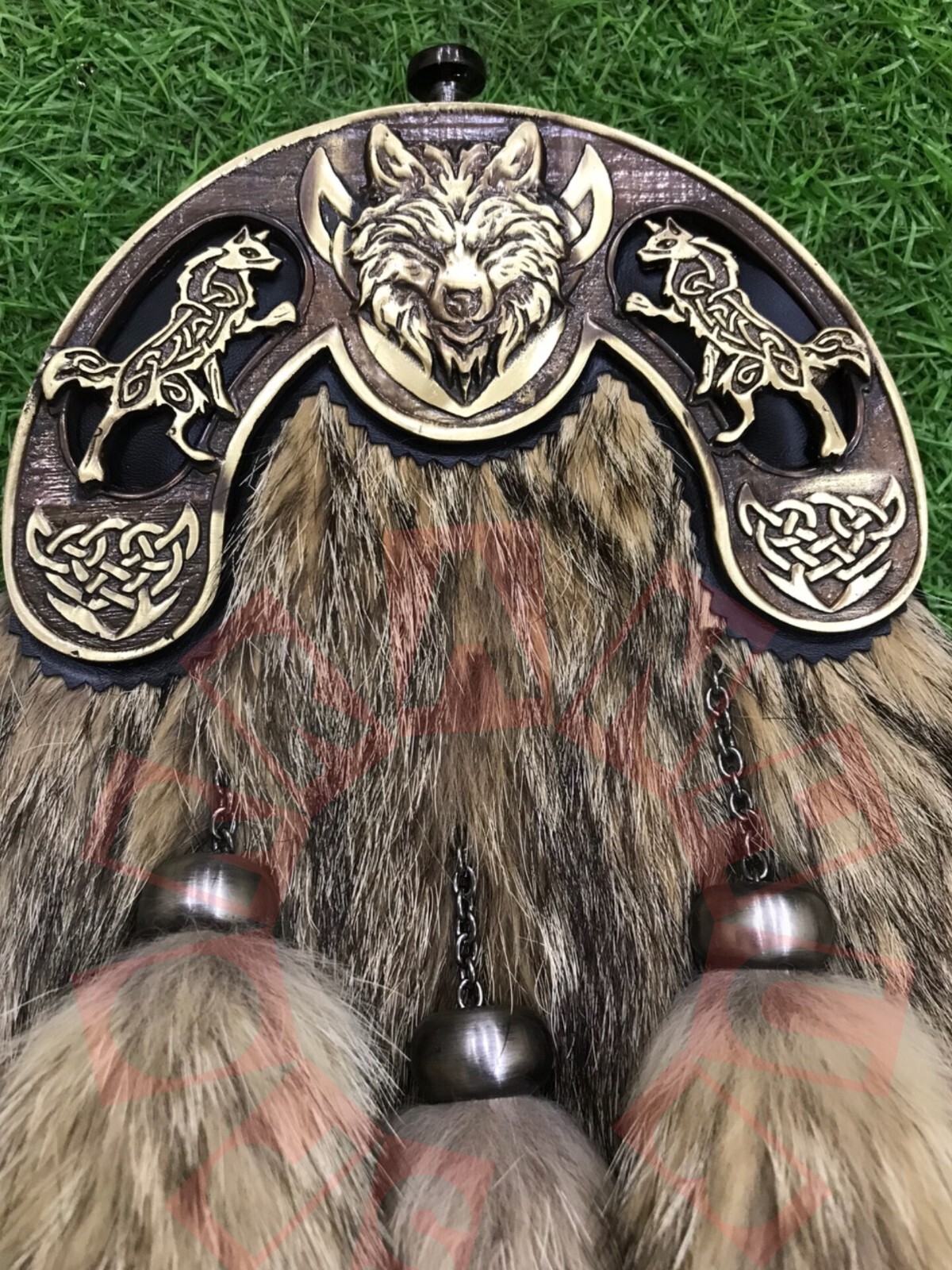 Scottish Handmade Real Leather Faux Fur Scottish Kilt Sporran