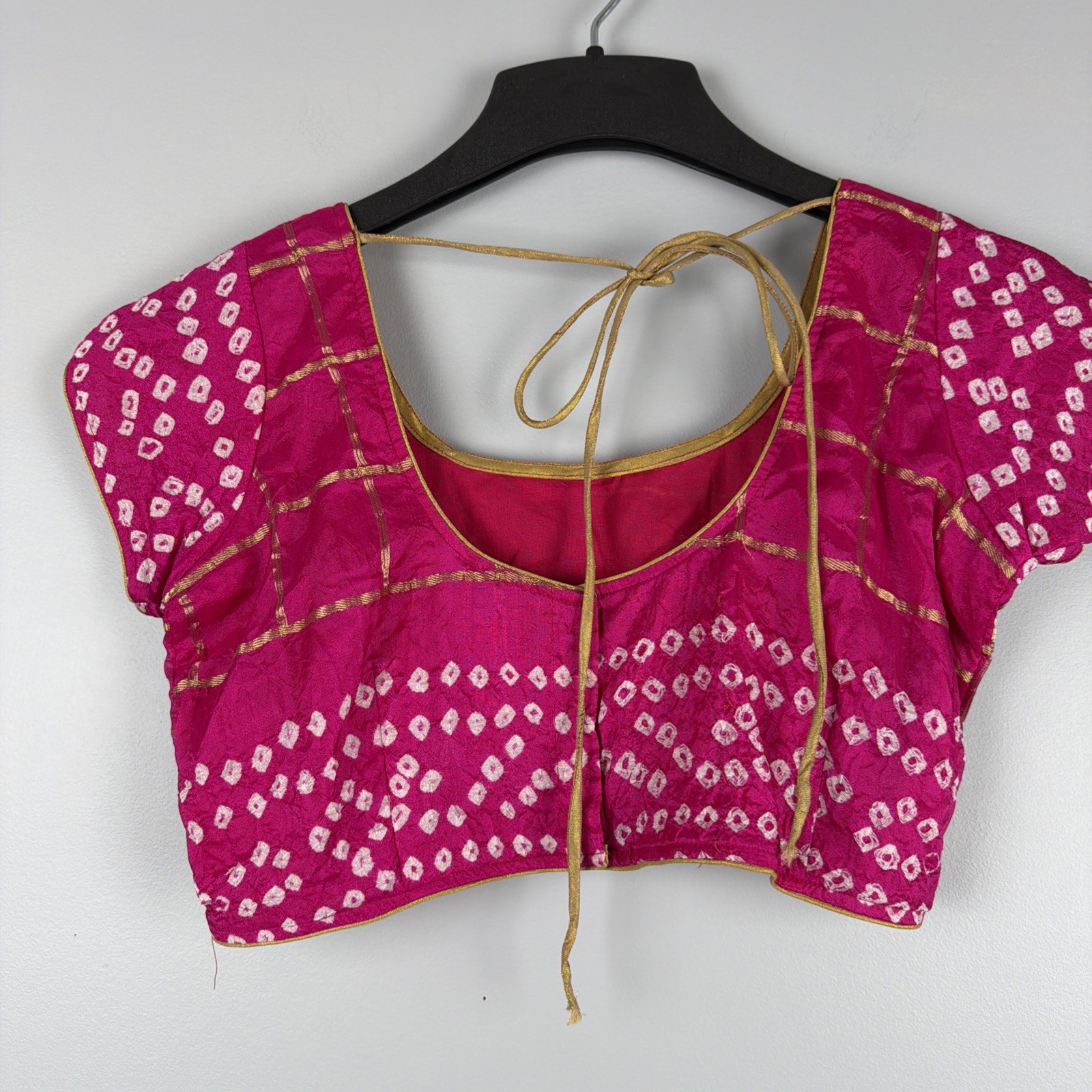 Indian Handmade Brocade Blouse Womens Adjustable Crop Choli Top Pink Gold Padded
