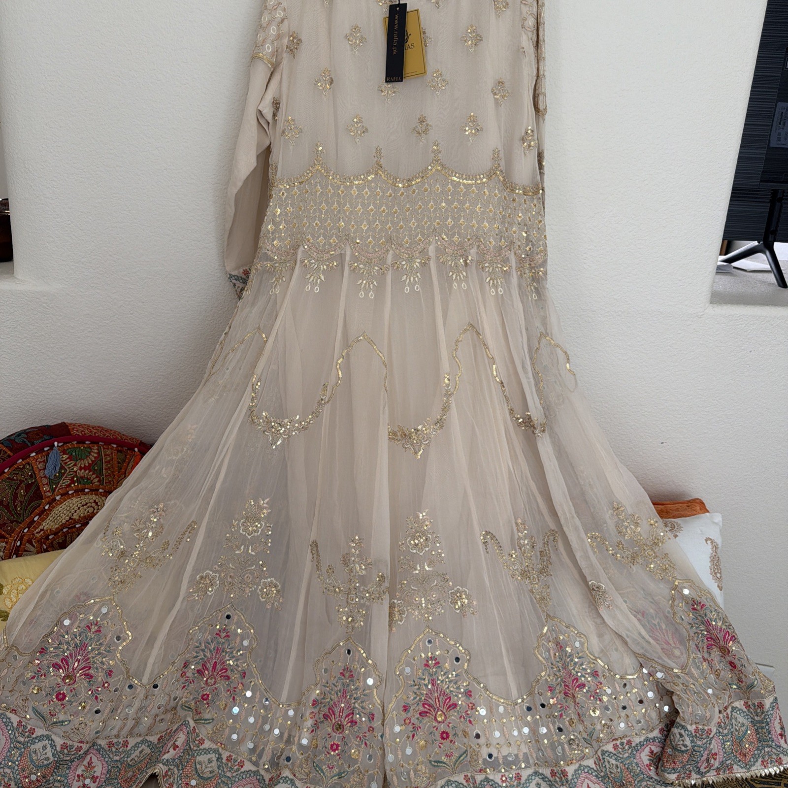 Rafia RK1225L Off White Bridal Wear Large 2 PCs Abaia Chif + Dupatta Net Cotton