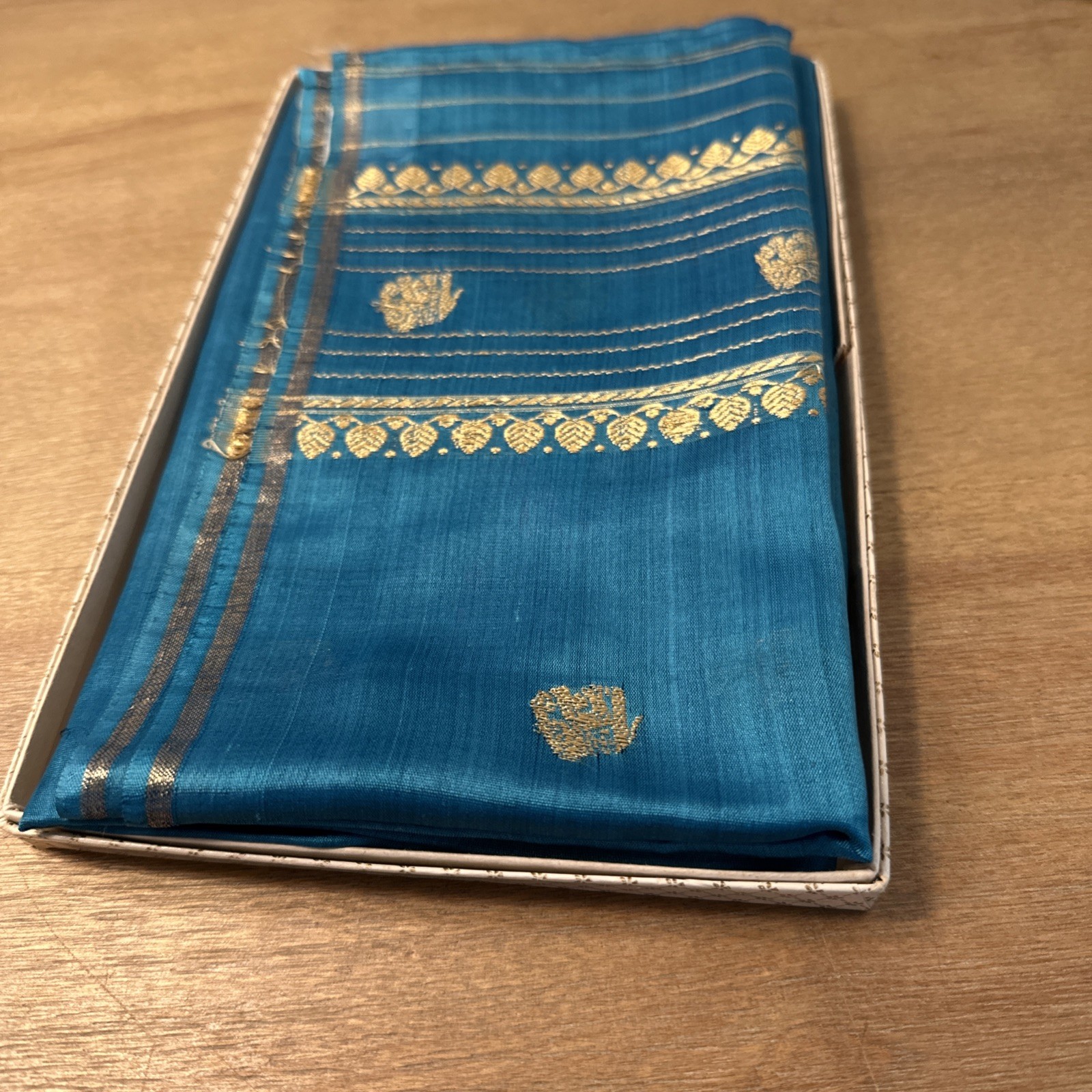 Namaste Vintage Turquoise Scarf 100% Pure Silk 22” By 48”