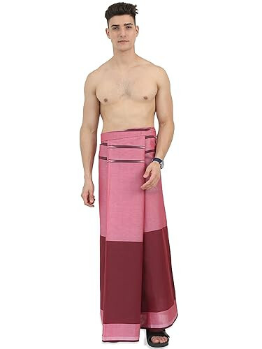 Pure Cotton Bordered Maroon Pink Unstiched Lungi, 2.10 meters