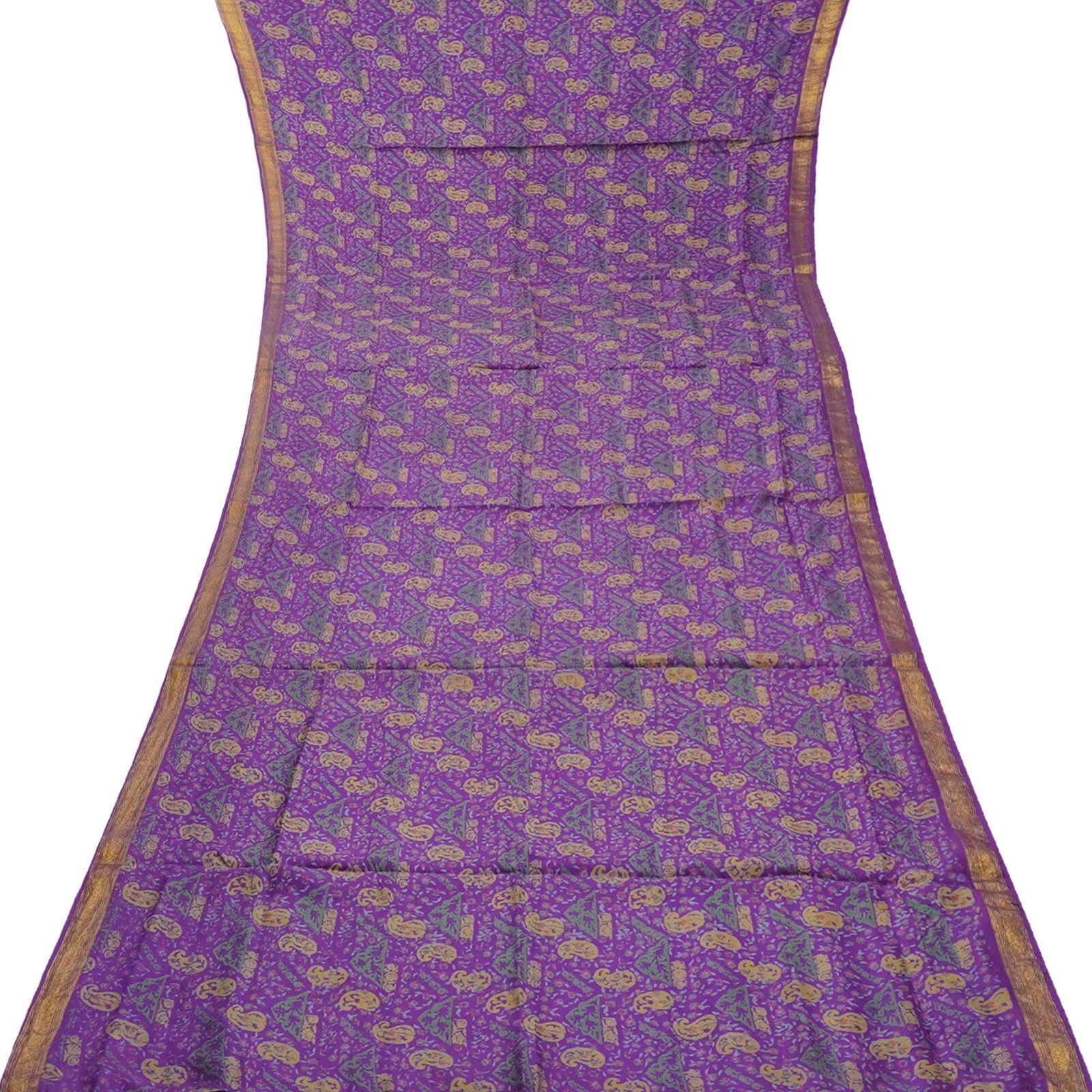Vintage Purple Sarees 100% Pure Silk Printed Zari Border Sari 6YD Craft Fabric