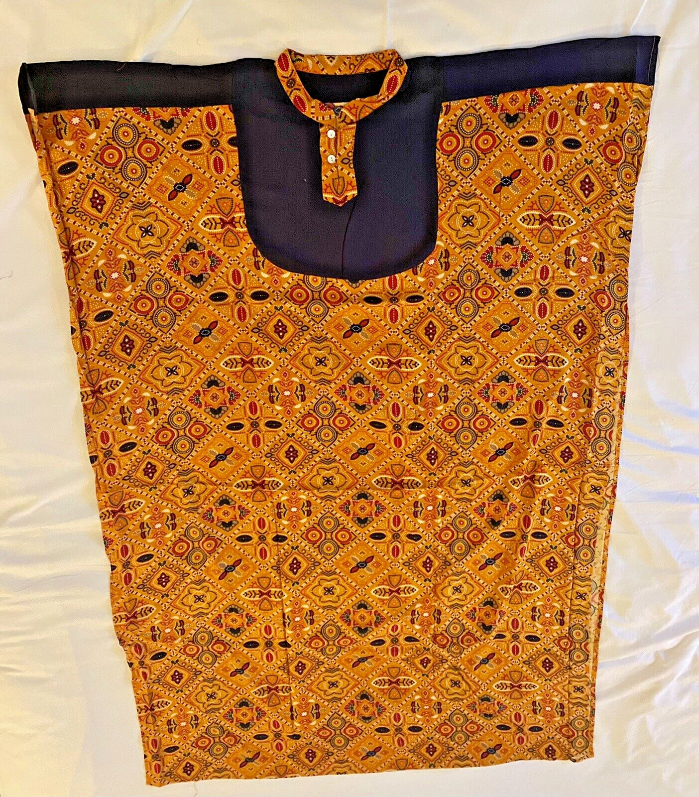 Kaftan Orange Black Geometrical Print Women’s Men’s Unisex Rayon Light Weight