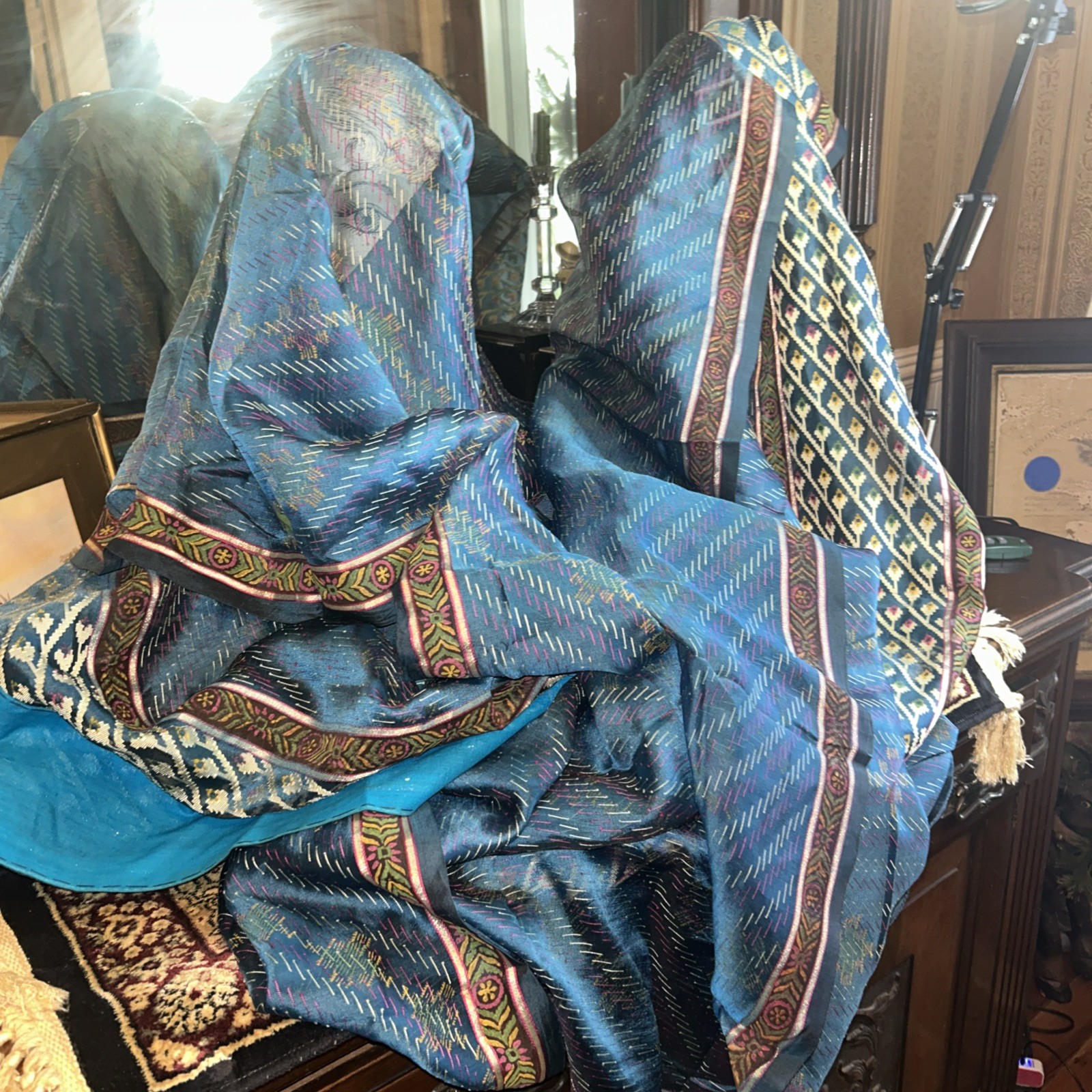 Sanskriti Vintage Indian Banarasi Handmade Painted Silk Sari 6 Yards App.