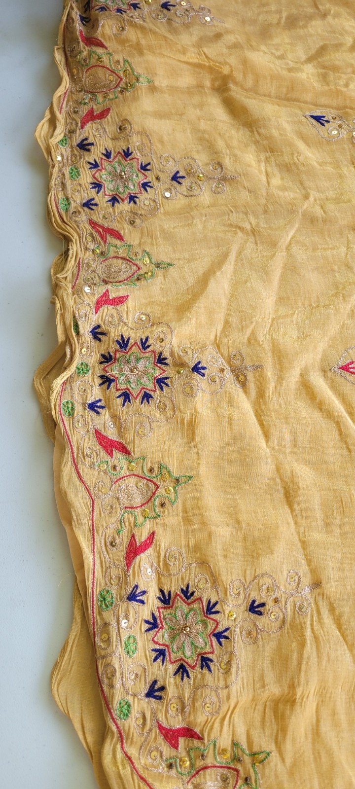 Handmade Yellow Embroidered Cotton Kurta Women Medium Size