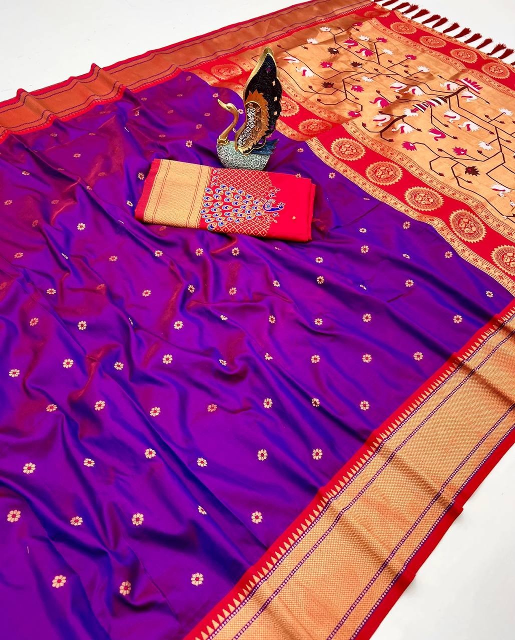 Bollywood Designer Paithani Silk Saree With Stone & Zari Work Wedding Party