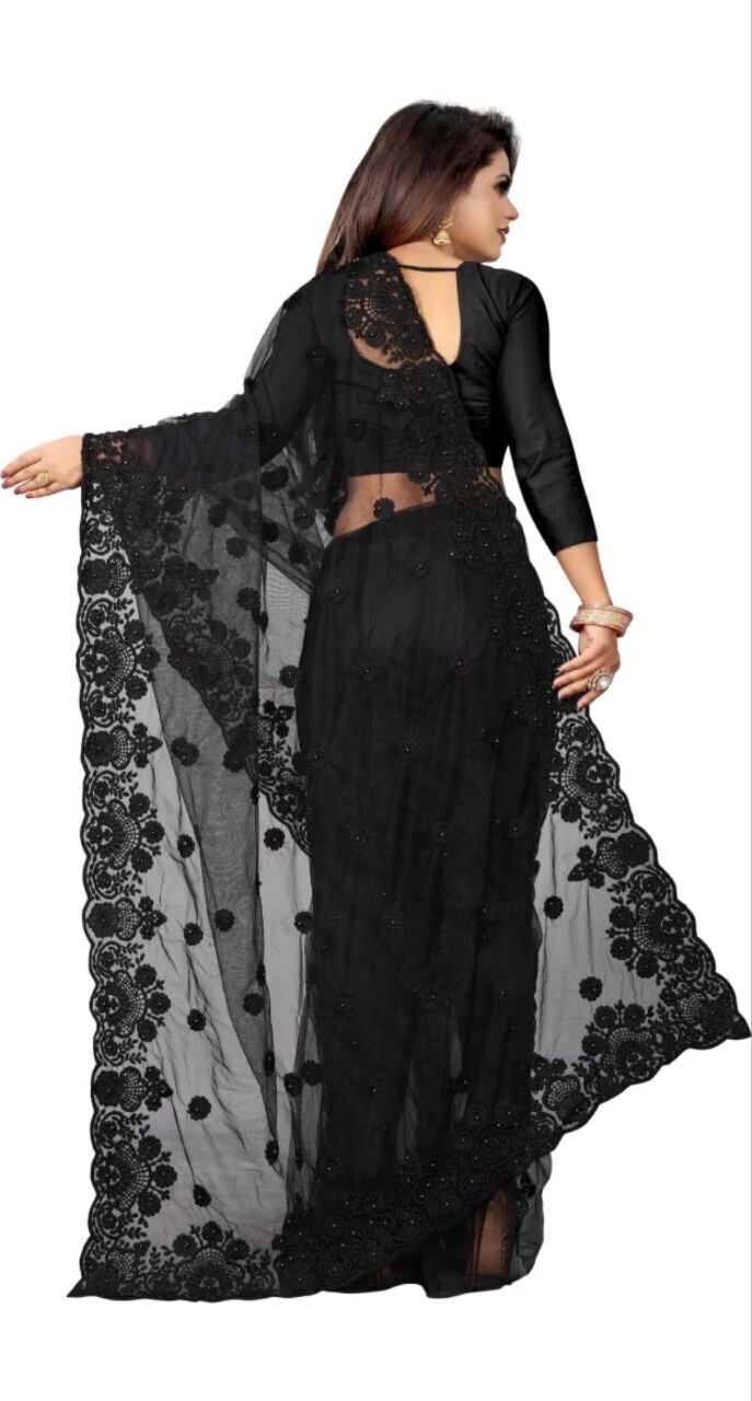 Embroidered Bollywood Net Saree (Black)