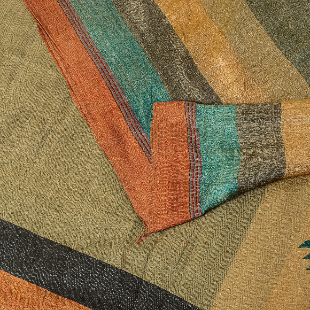 Sanskriti Vintage Green 100% Pure Woolen Saree Hand Paint Sari 6+Yd Craft Fabric