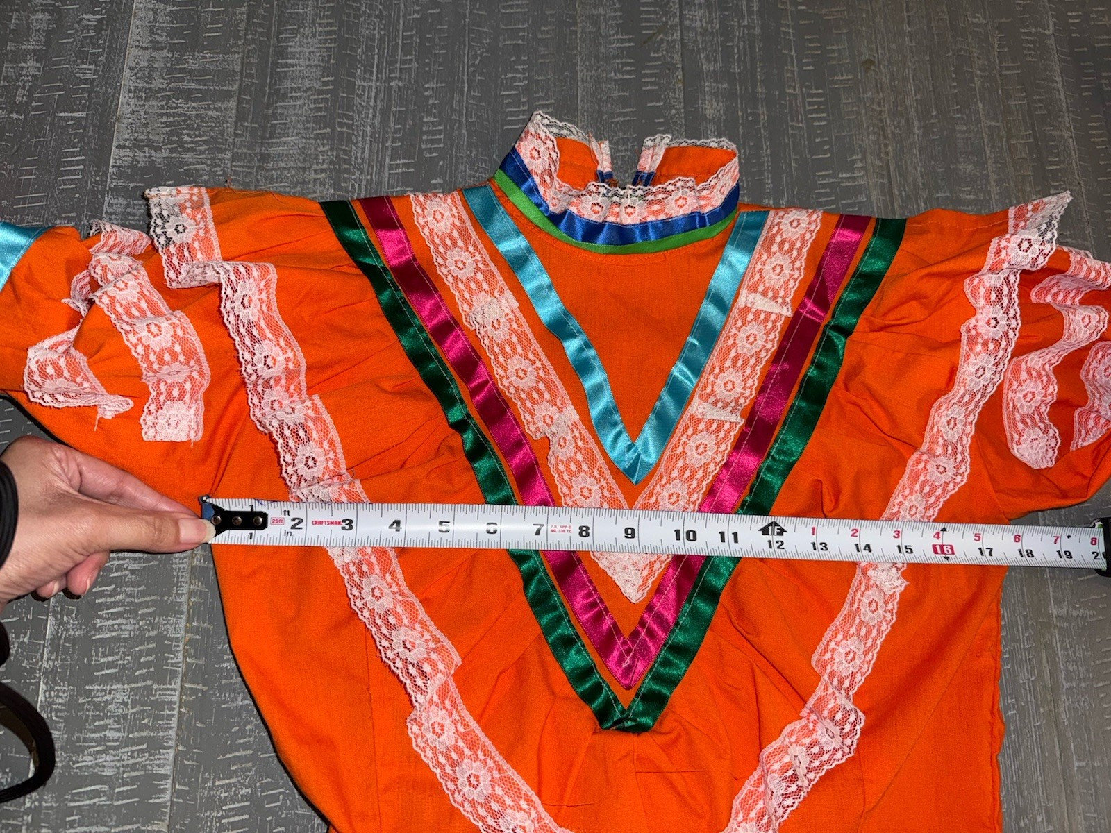 Mexican Traditional Jalisco Folklore Dress Tipico Ribons Orange Size M Mexico