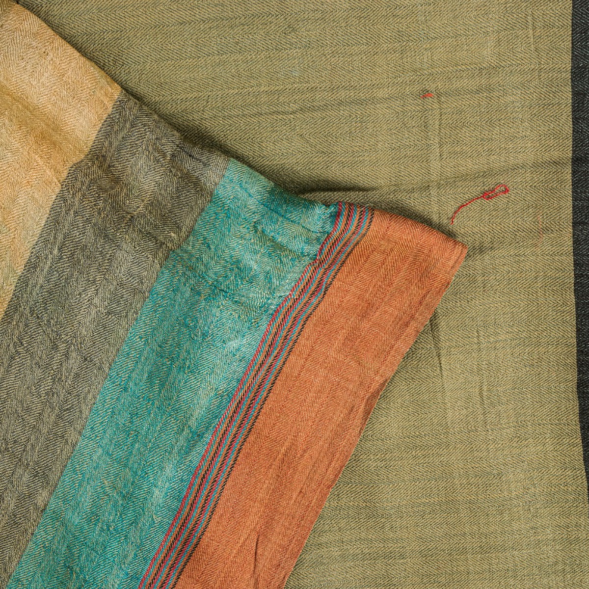 Sanskriti Vintage Green 100% Pure Woolen Saree Hand Paint Sari 6+Yd Craft Fabric