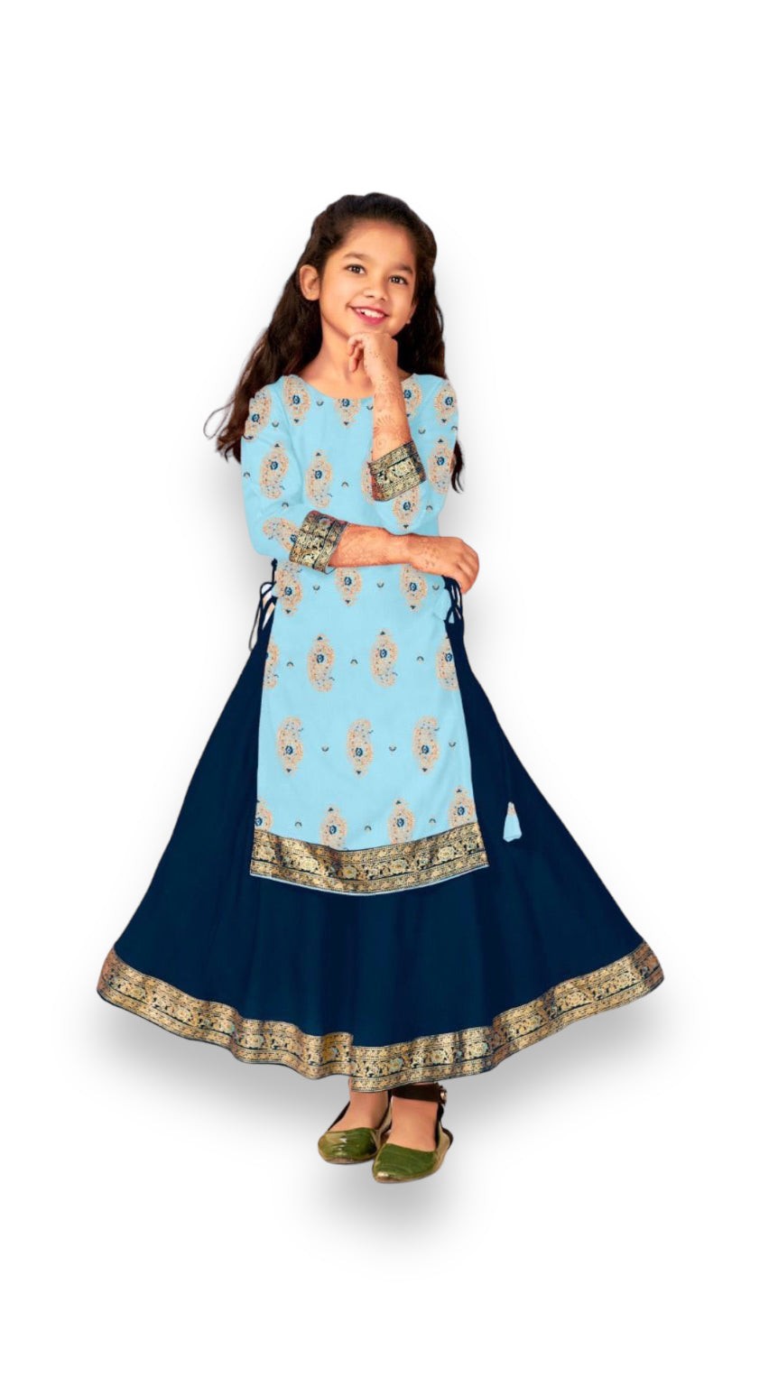 Elegant Girls Rayon Foil Printed Gown,Style Traditional Dress, Cultural Wear, 13