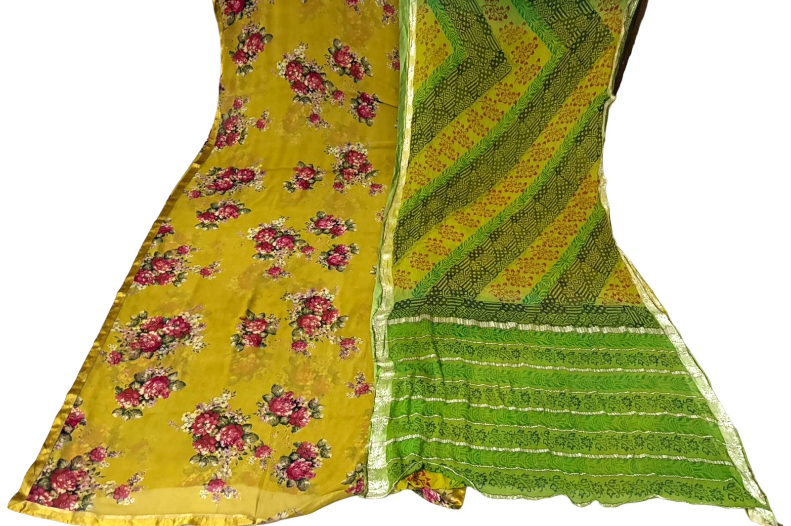 Indian Lot of 2 Pcs Saree Women Wrap Green Home Decor Printed Used Georgete Sari