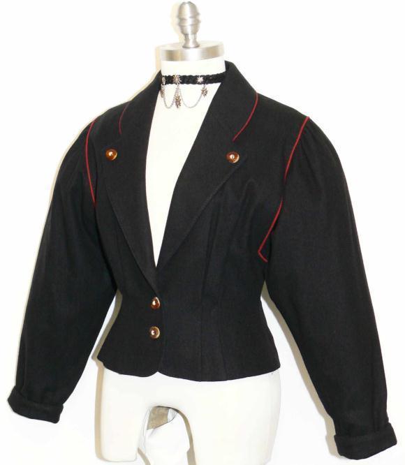 LODENFREY WOOL Women SHORT JACKET Austria PLEATED Peplum Blazer BLACK b34″ 4 XS