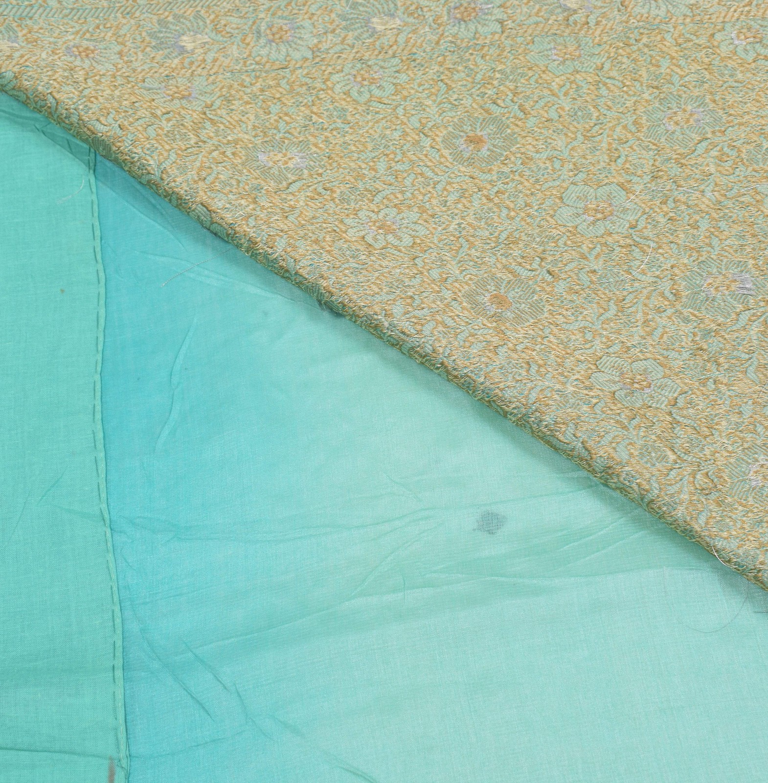 Sushila Vintage Aqua Resham Woven Saree Pure Tussar Silk Sari Craft Fabric