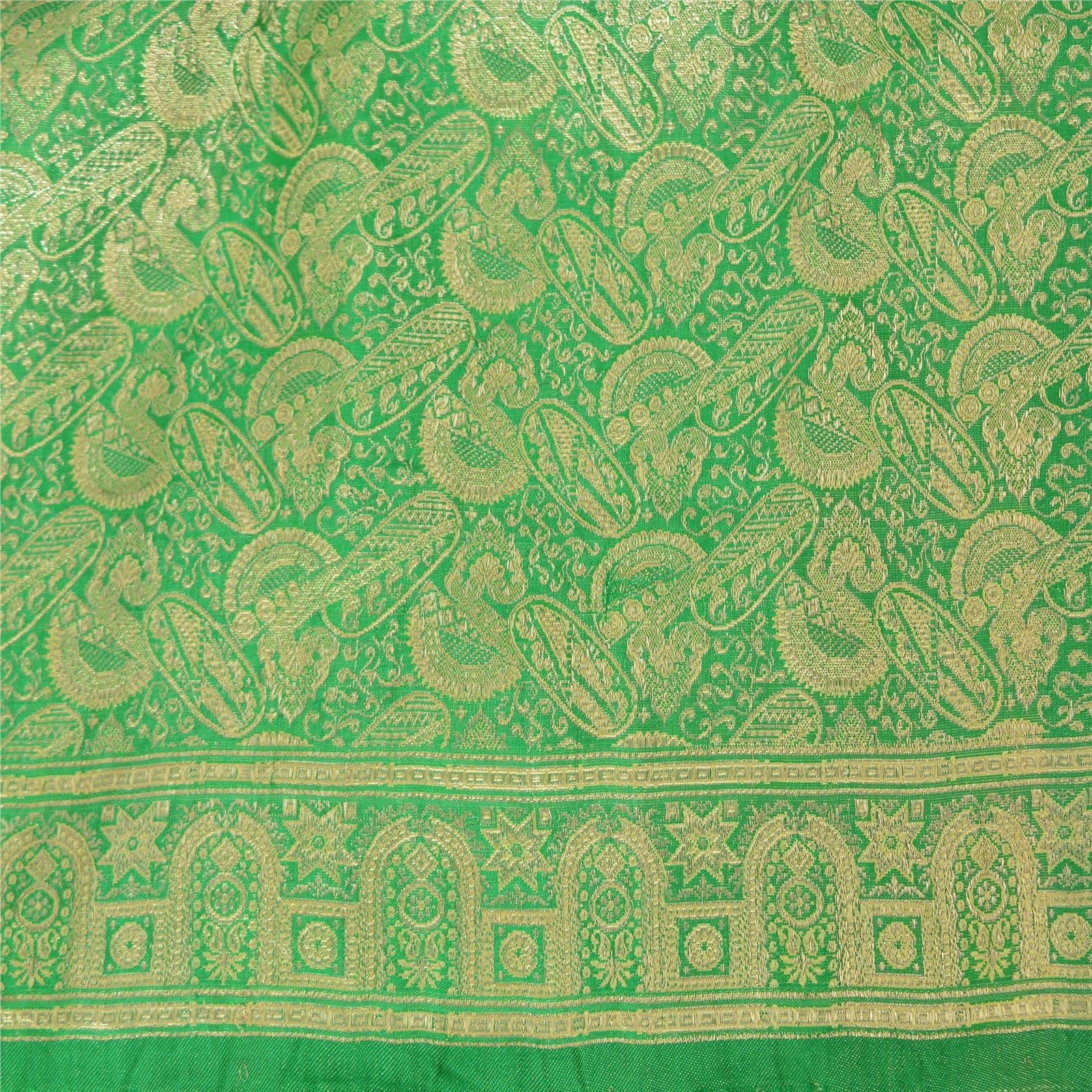 Sanskriti Vintage Green Sarees Pure Silk Zari Hand Woven Brocade Banarasi 4.5+YD