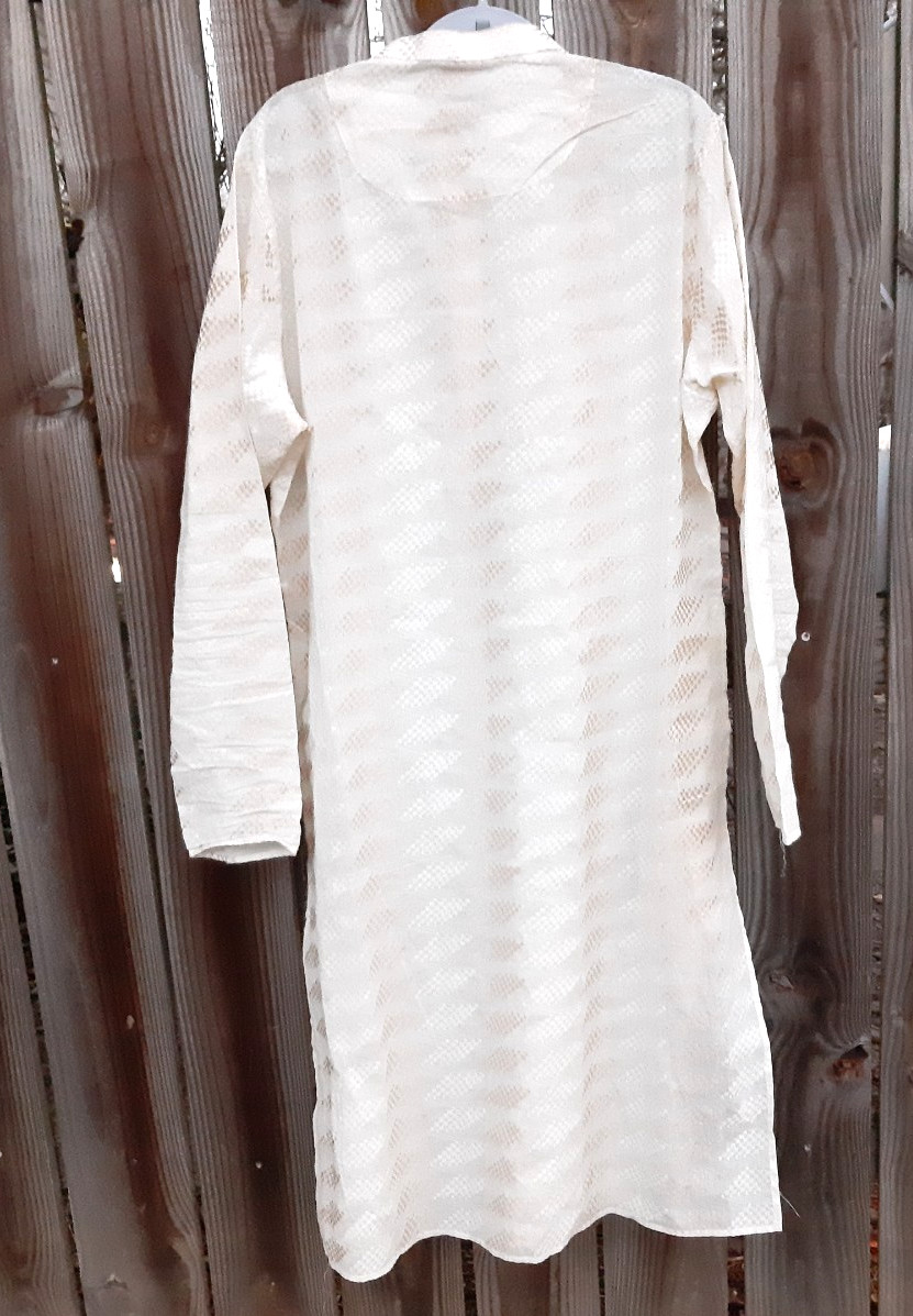 KISAH Mens Kurta Printed Cotton Blend Tunic (42) Off White Ivory / Gold New