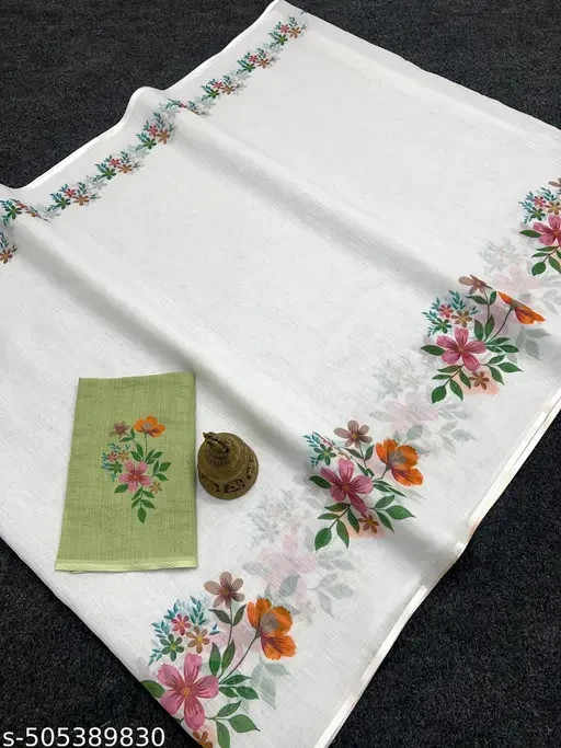 Women’s Cotton Linen saree with Separate Blouse Piece