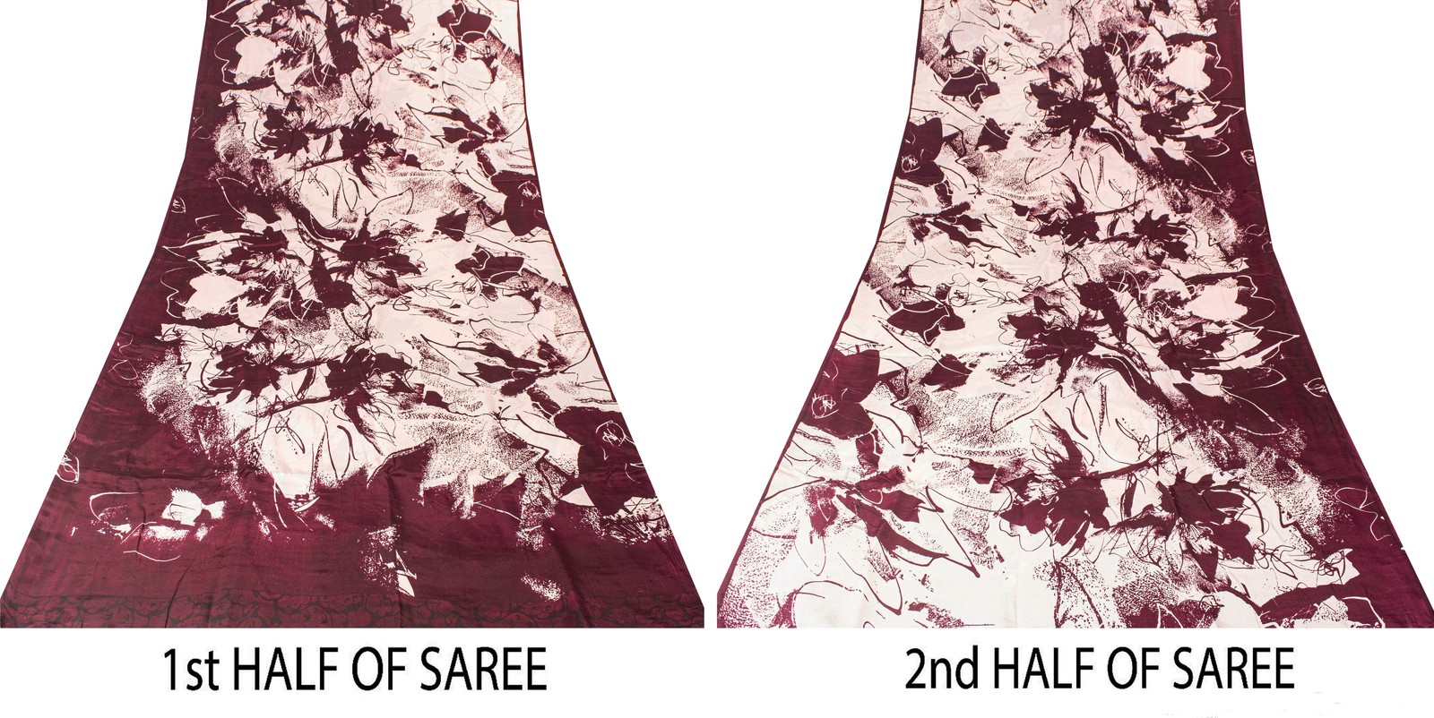 Sanskriti Vintage White-Maroon Pure Crepe Silk Saree Batik Work 5.5+Yd Fabric