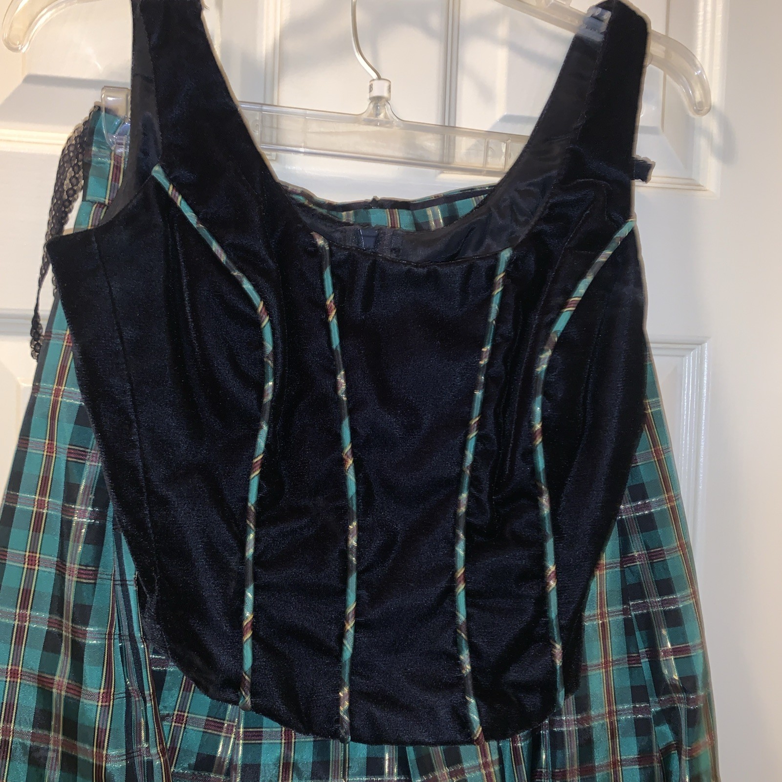 Scottish Plaid Skirt And Bodice. Blackwatch Blue And Green Tartan . Christmas