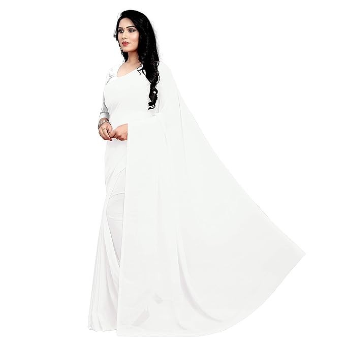 Sidhidata Women’s Georgette Saree With Unstitched Blouse Piece White Pack Of 1