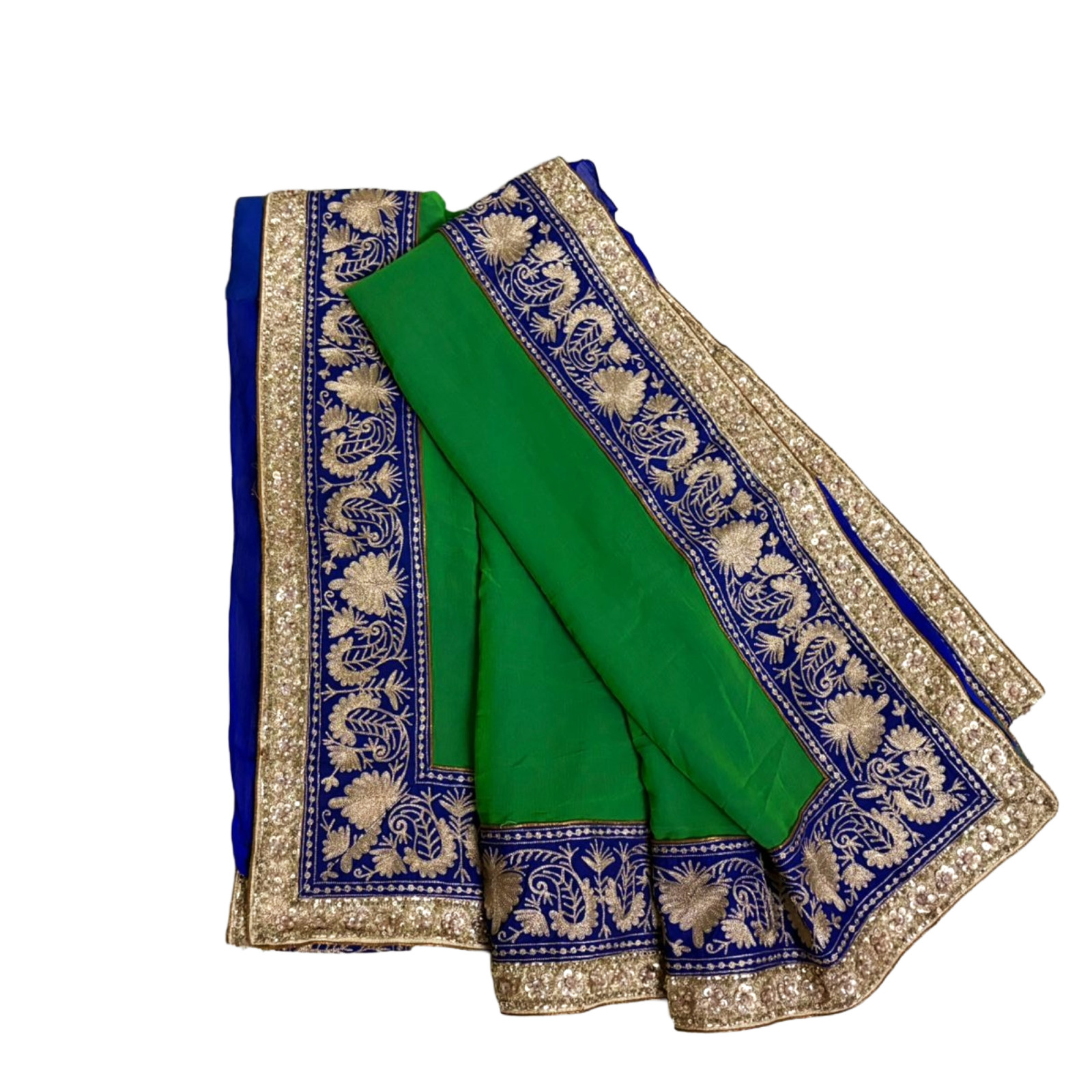 Green Georgette Saree Indian Women Wrap Embroidered Used Vintage Sari Fabric 5YD